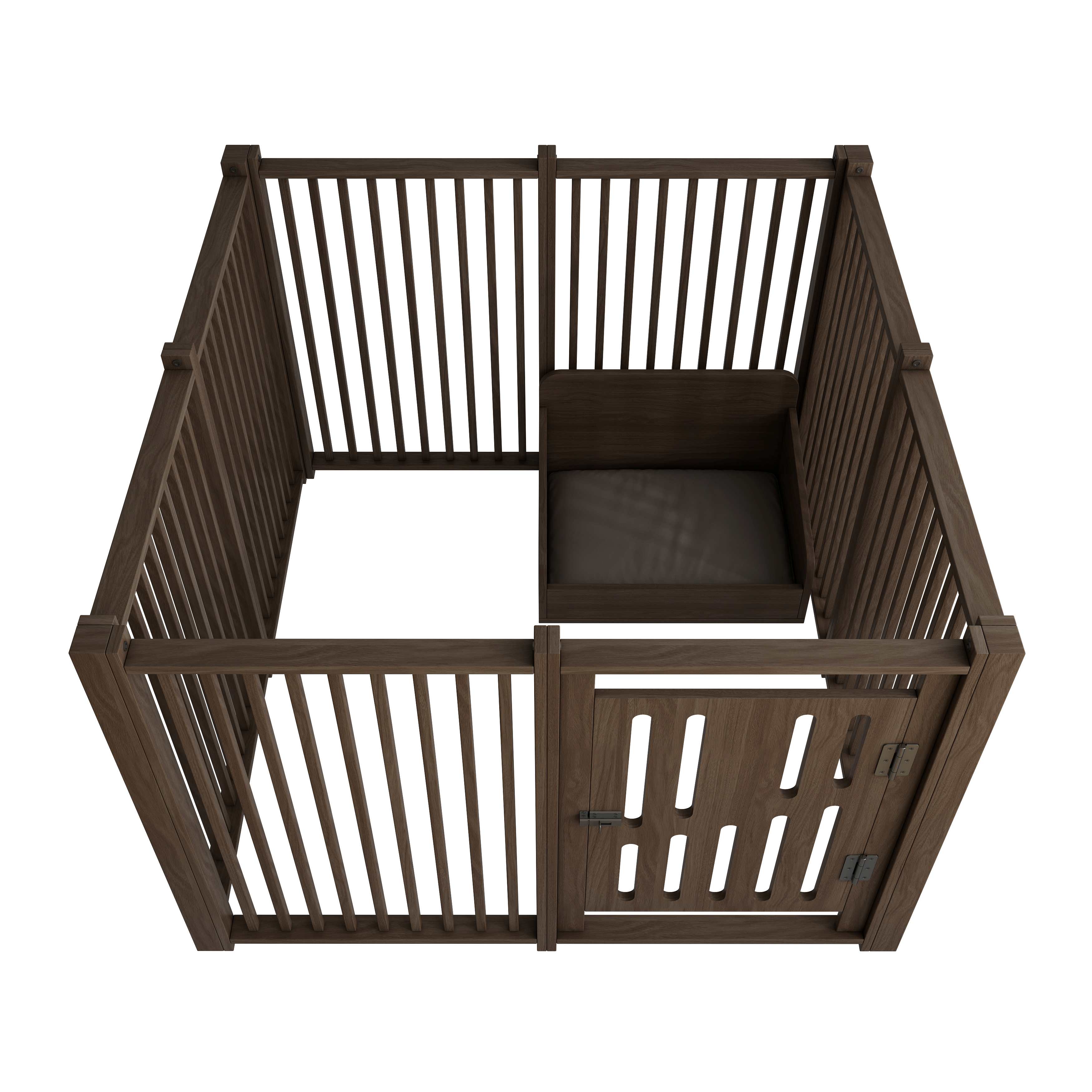 Wooden Pet Playpen with Door | 4-Panel Dog Playpen for Indoor Puppies & Cats