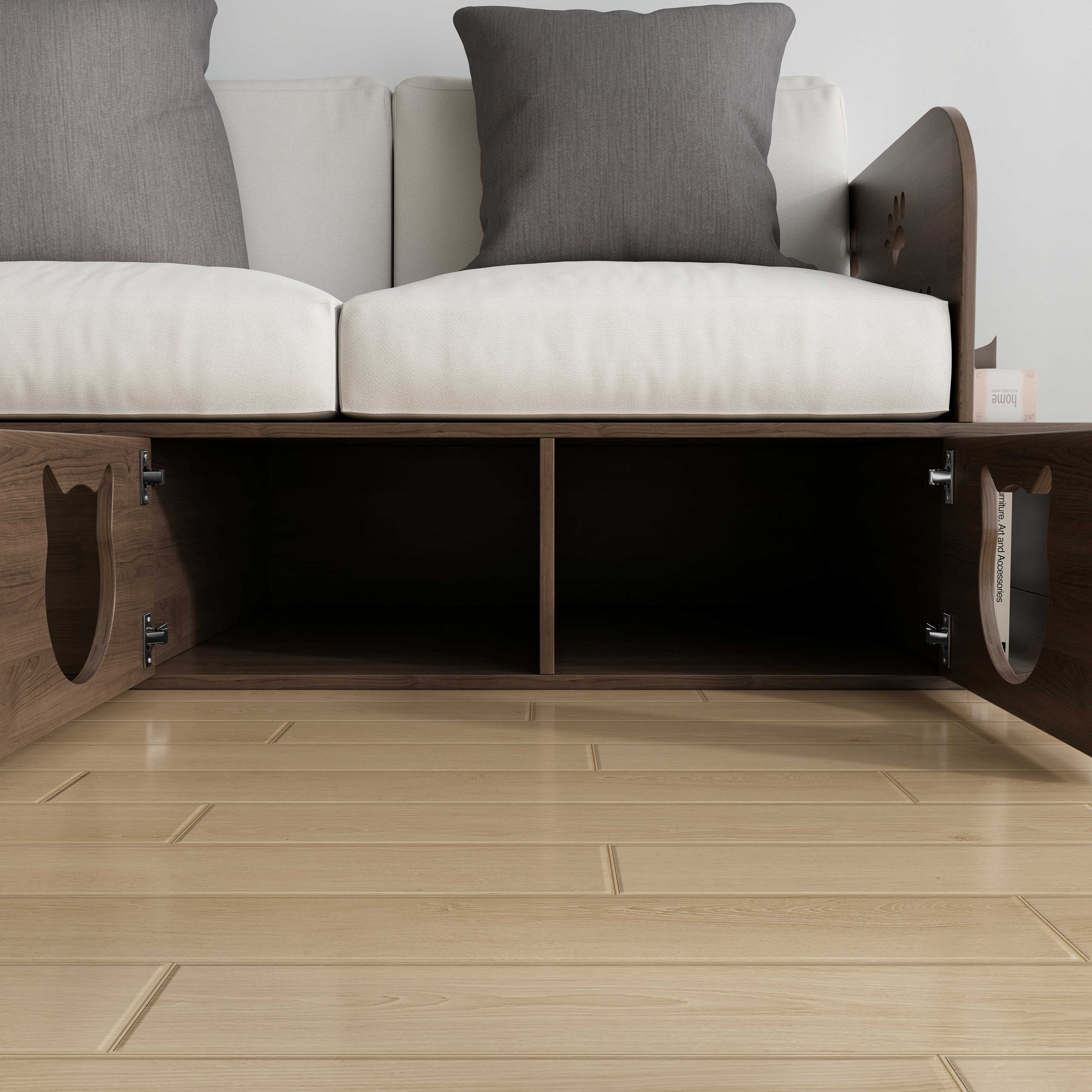 Cat-Friendly Wooden Sofa | 2-Seater Cat Couch with Hidden Cat Houses & Storage