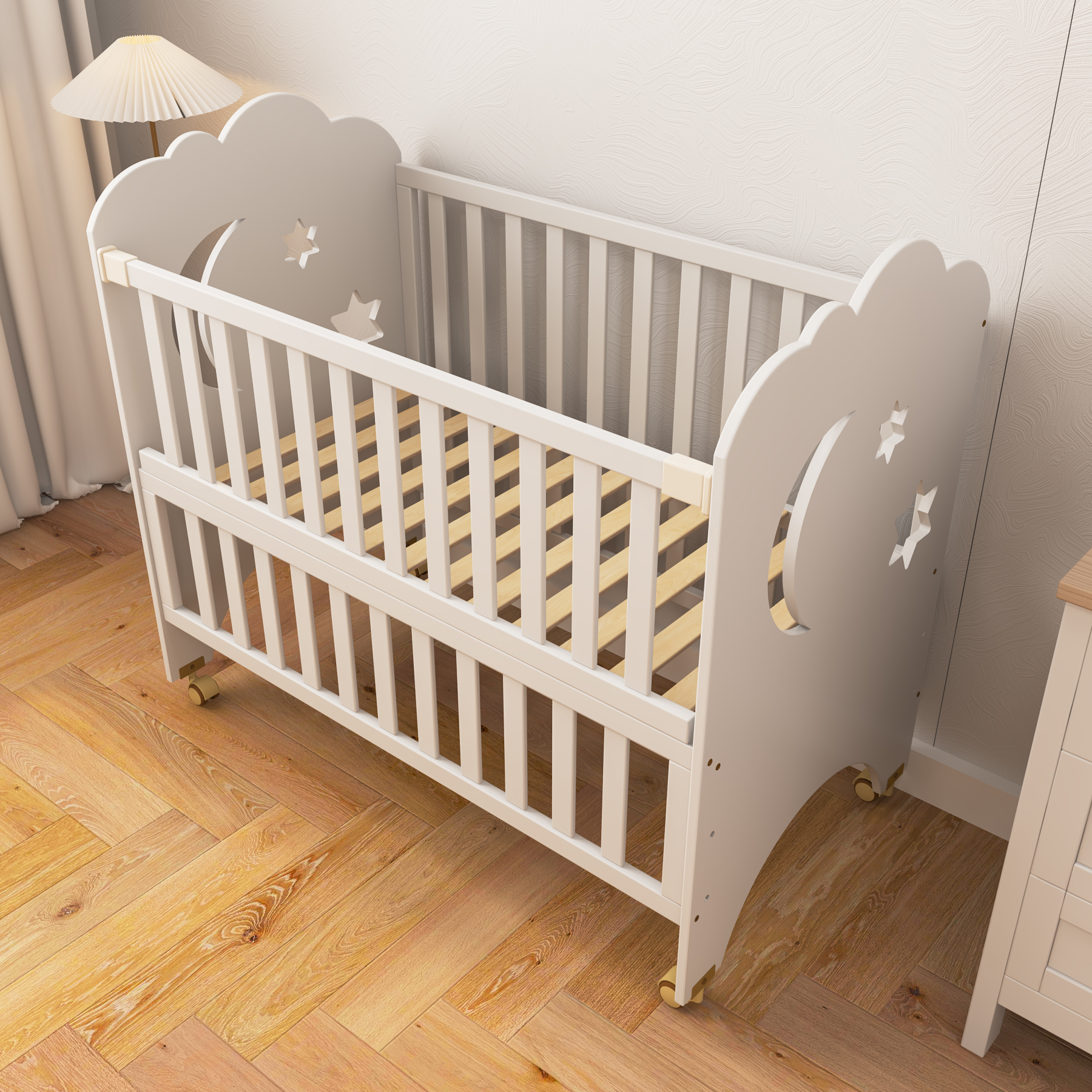 Moon & Star Wooden Baby Crib | Convertible Crib with Wheels for Nursery