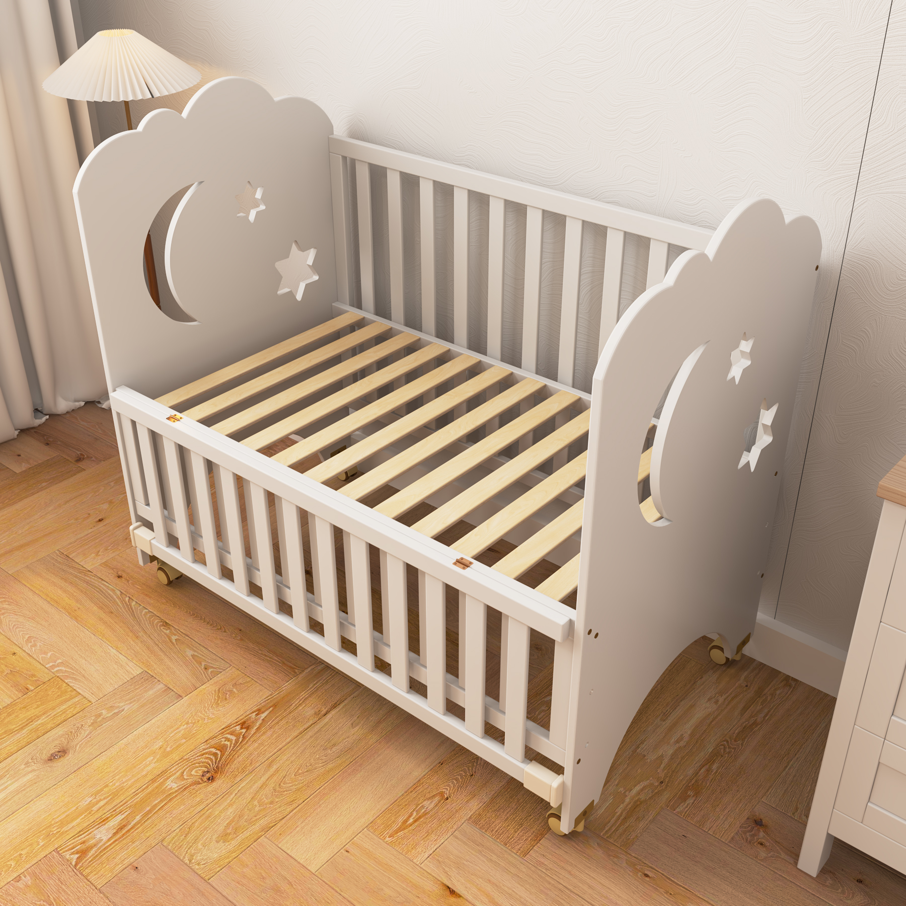 Moon & Star Wooden Baby Crib | Convertible Crib with Wheels for Nursery