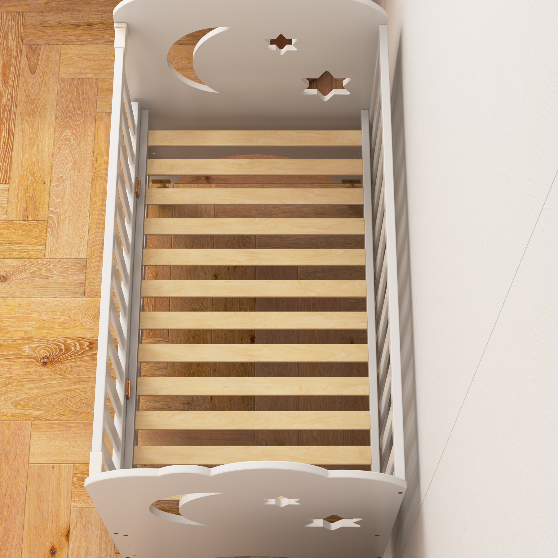 Moon & Star Wooden Baby Crib | Convertible Crib with Wheels for Nursery