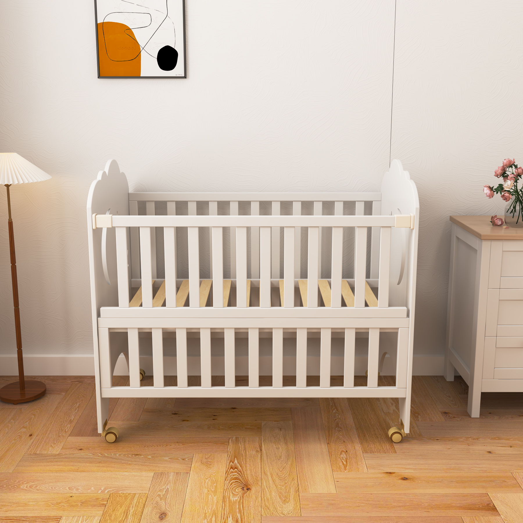 Moon & Star Wooden Baby Crib | Convertible Crib with Wheels for Nursery