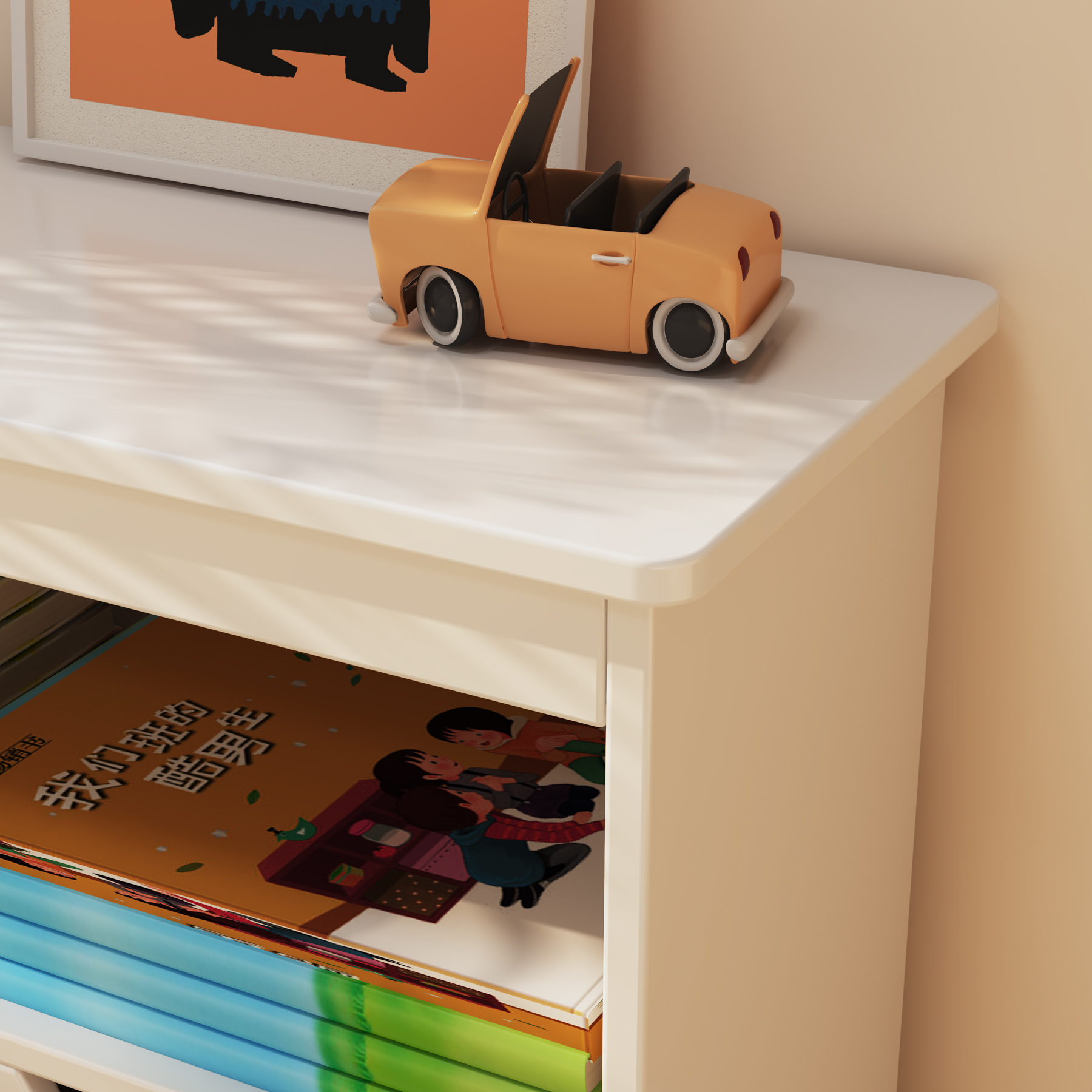 Kids Toy Storage Bench | White Bookcase with 2 Drawers for Playroom Bedroom