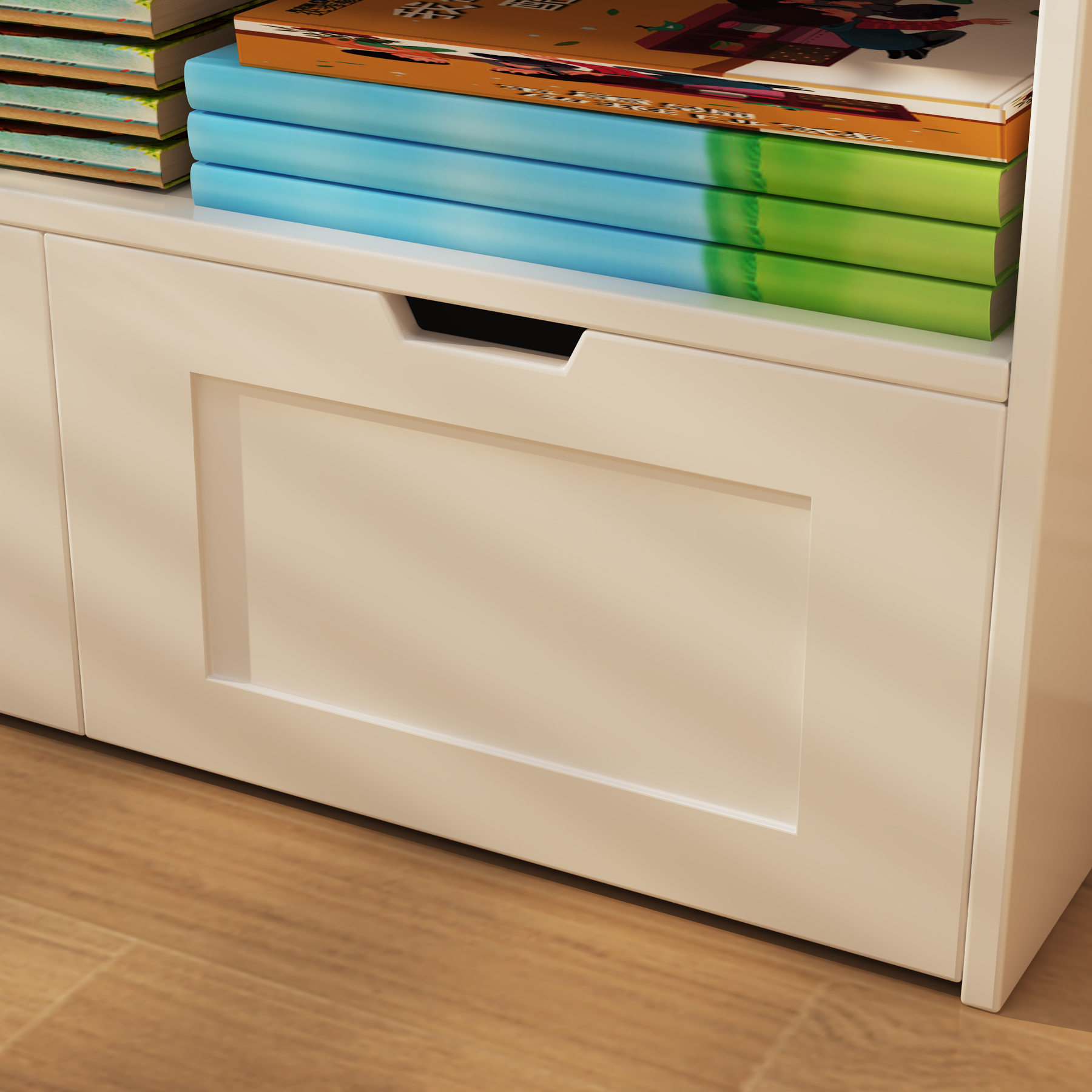 Kids Toy Storage Bench | White Bookcase with 2 Drawers for Playroom Bedroom
