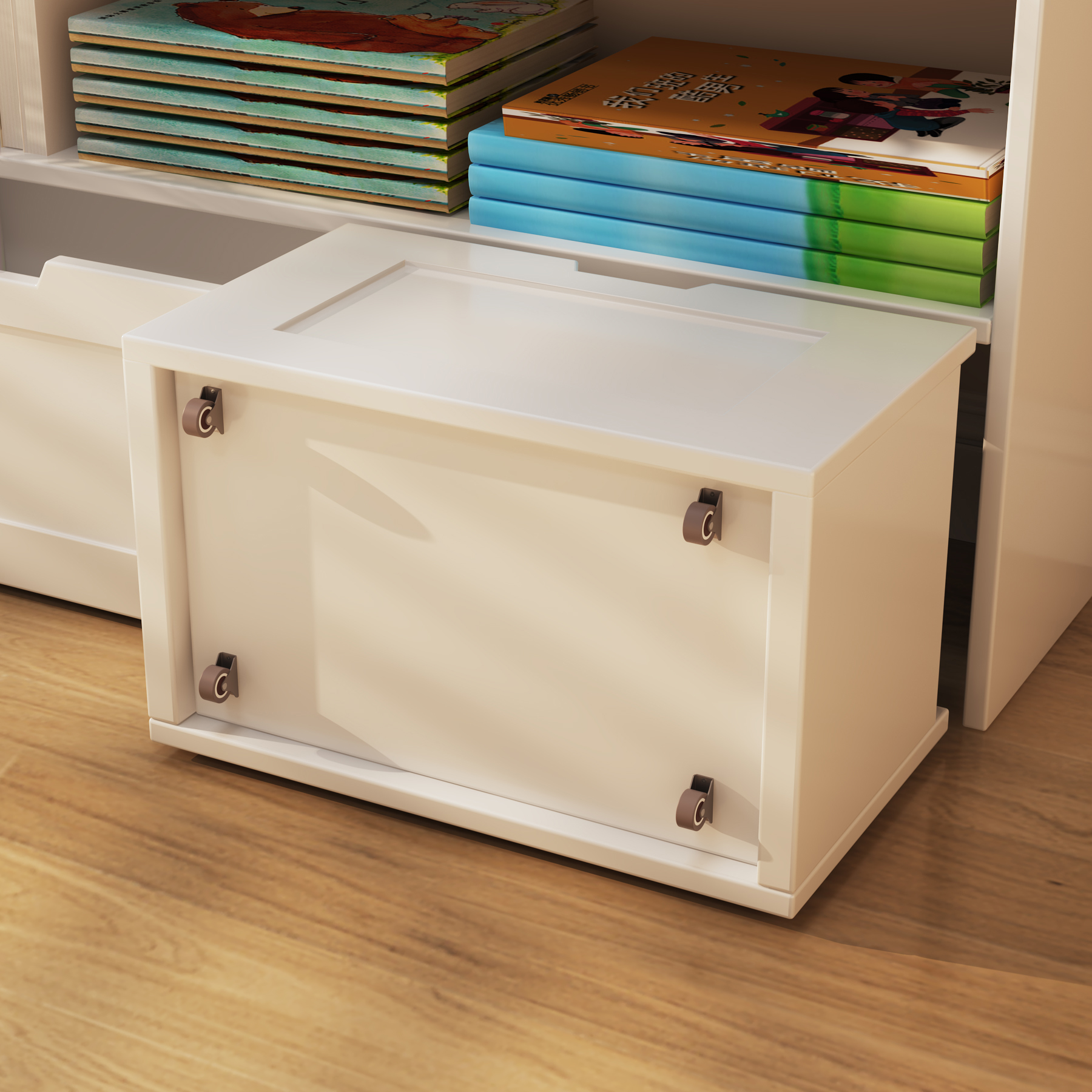 Kids Toy Storage Bench | White Bookcase with 2 Drawers for Playroom Bedroom