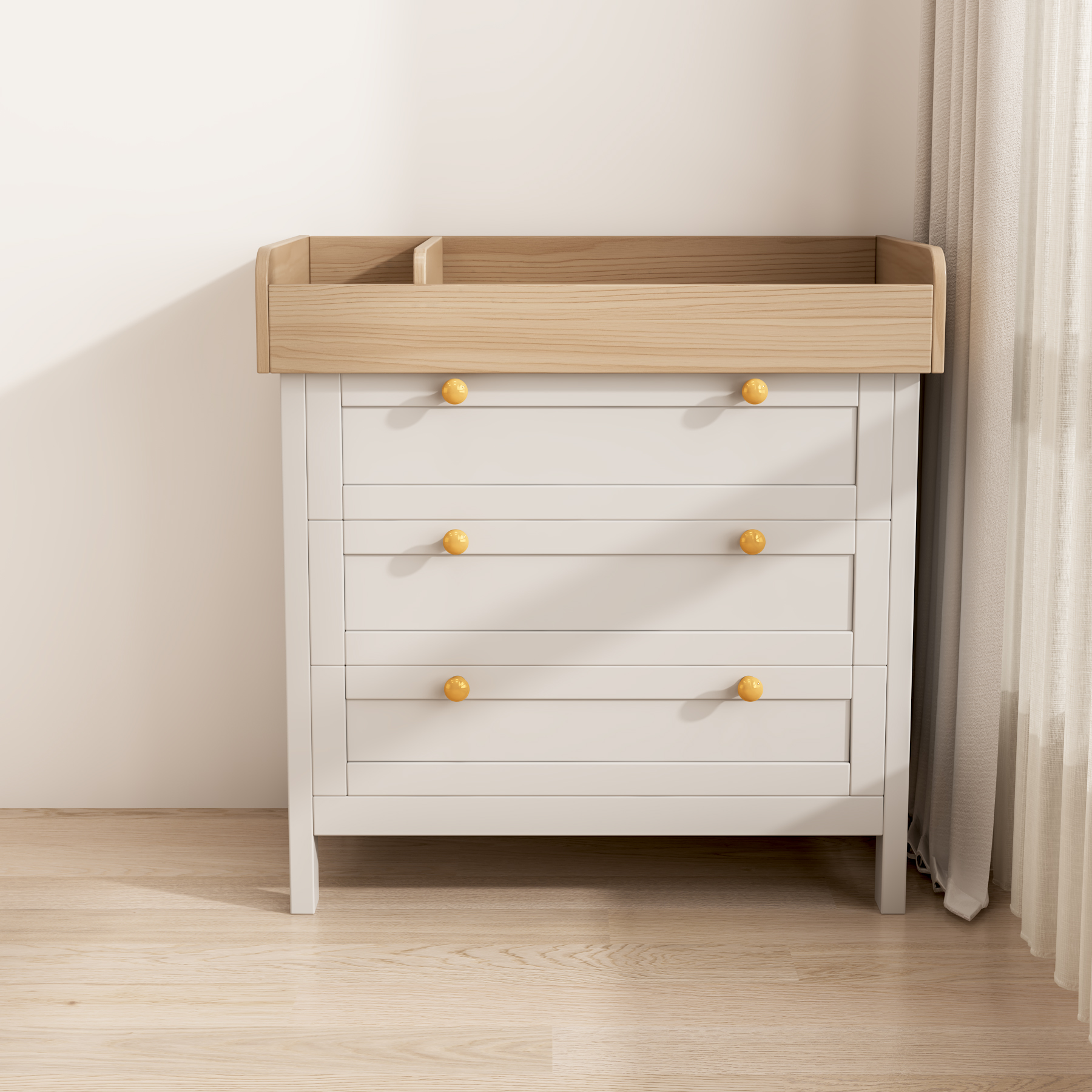 Two-Tone Baby Changing Table | 3-Drawer Nursery Dresser with Changing Top