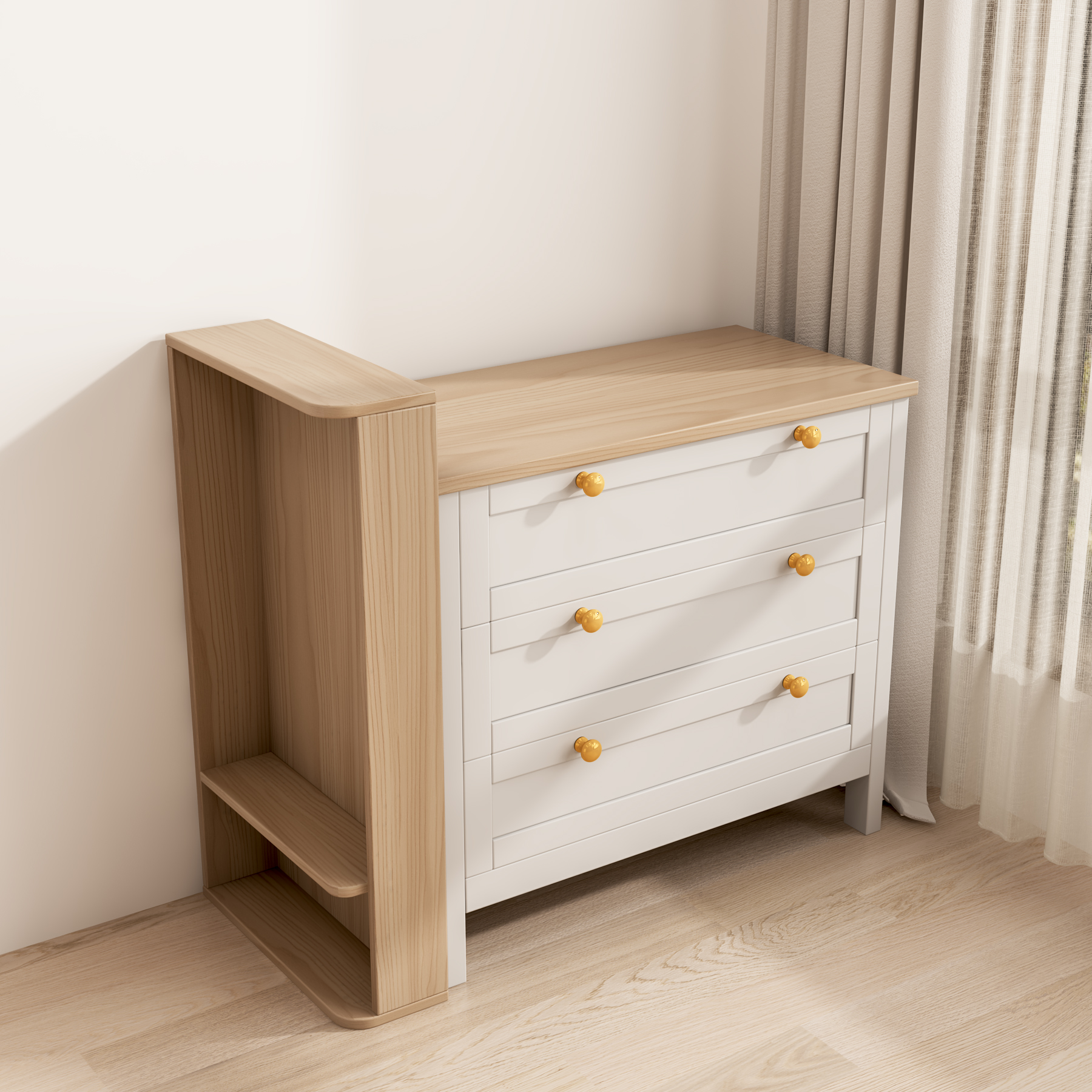 Two-Tone Baby Changing Table | 3-Drawer Nursery Dresser with Changing Top