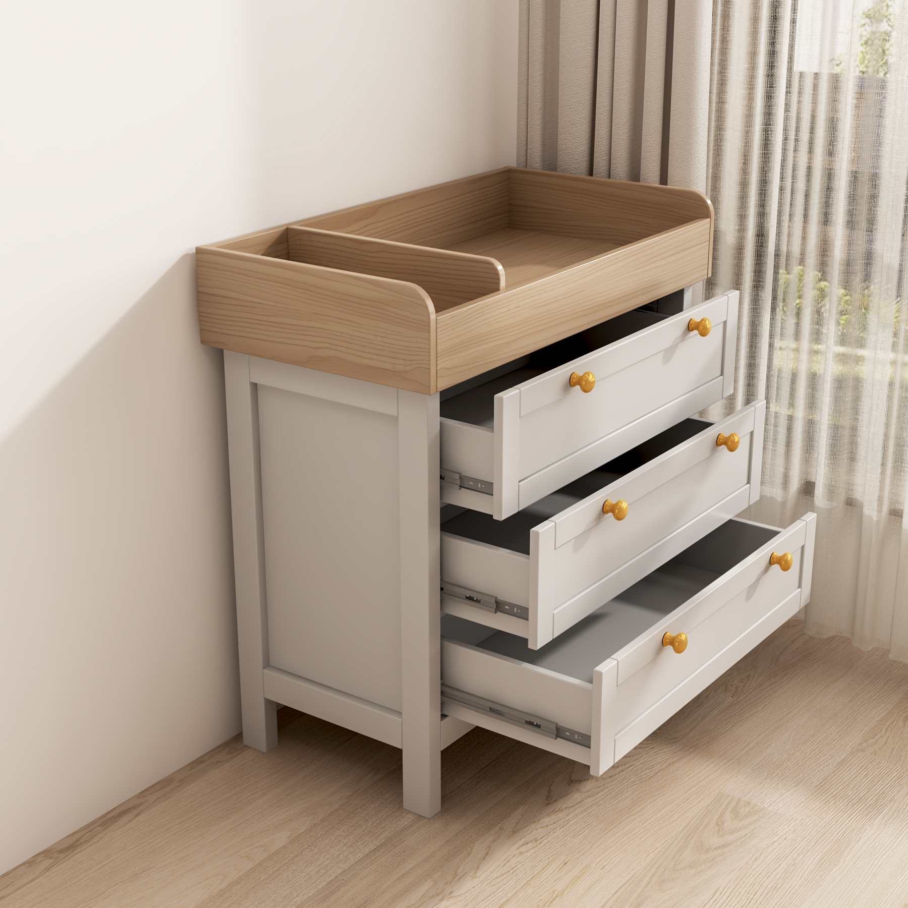 Two-Tone Baby Changing Table | 3-Drawer Nursery Dresser with Changing Top