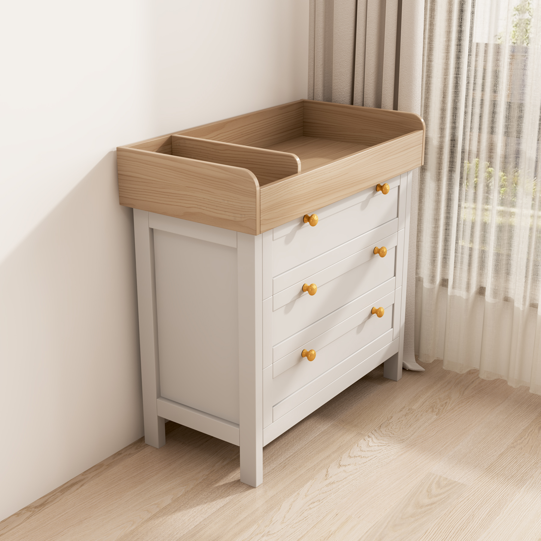 Two-Tone Baby Changing Table | 3-Drawer Nursery Dresser with Changing Top