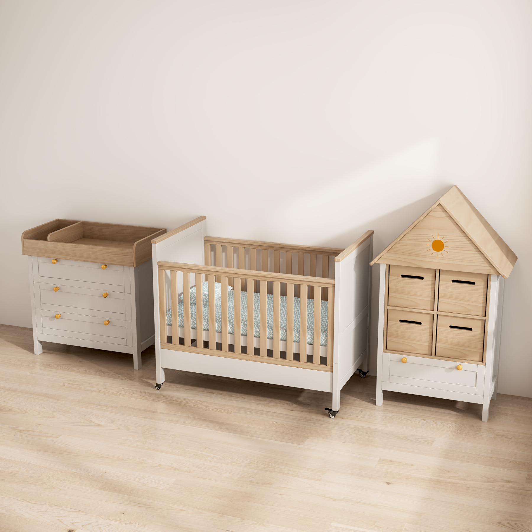 Two-Tone Baby Changing Table | 3-Drawer Nursery Dresser with Changing Top