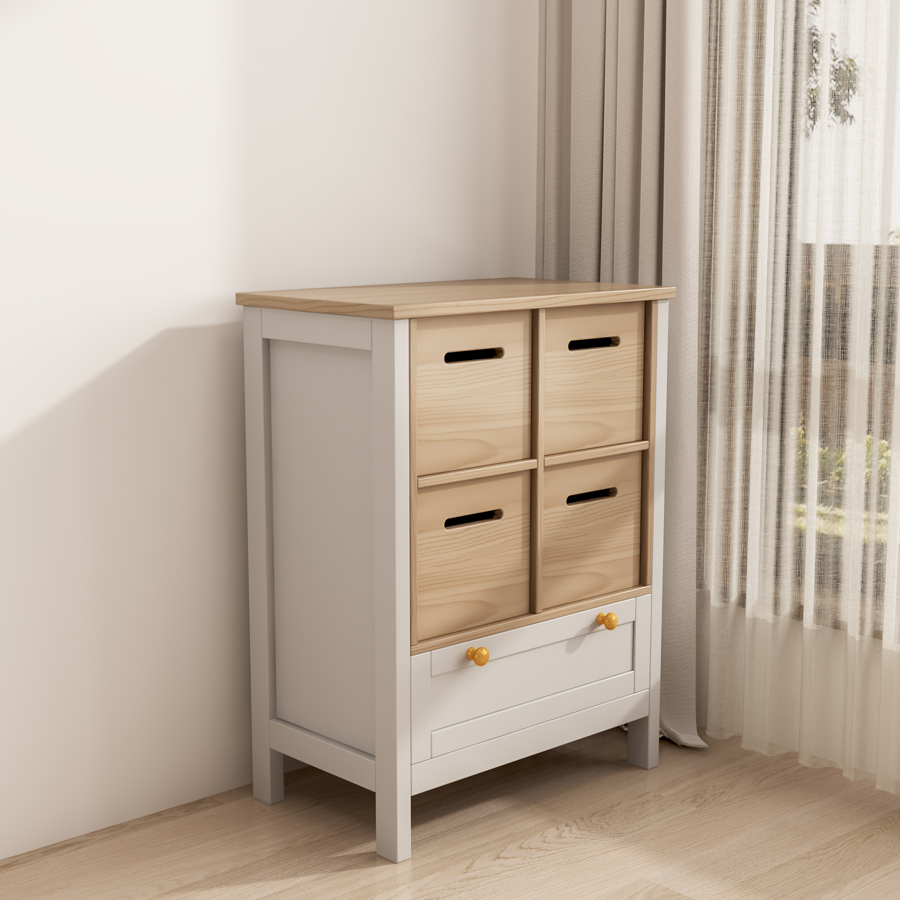 House-Shaped Kids Storage Cabinet | 4-Bin Toy Organizer with Drawer for Playroom