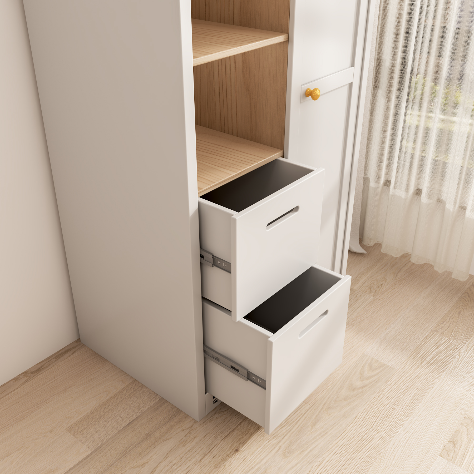 Two-Tone Kids Wardrobe | Open Shelf Closet with Drawers for Nursery Bedroom