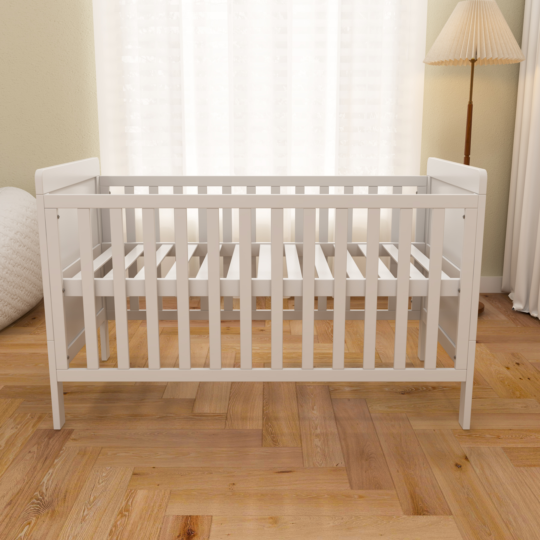 Classic White Convertible Baby Crib | Wooden Nursery Bed with Adjustable Height