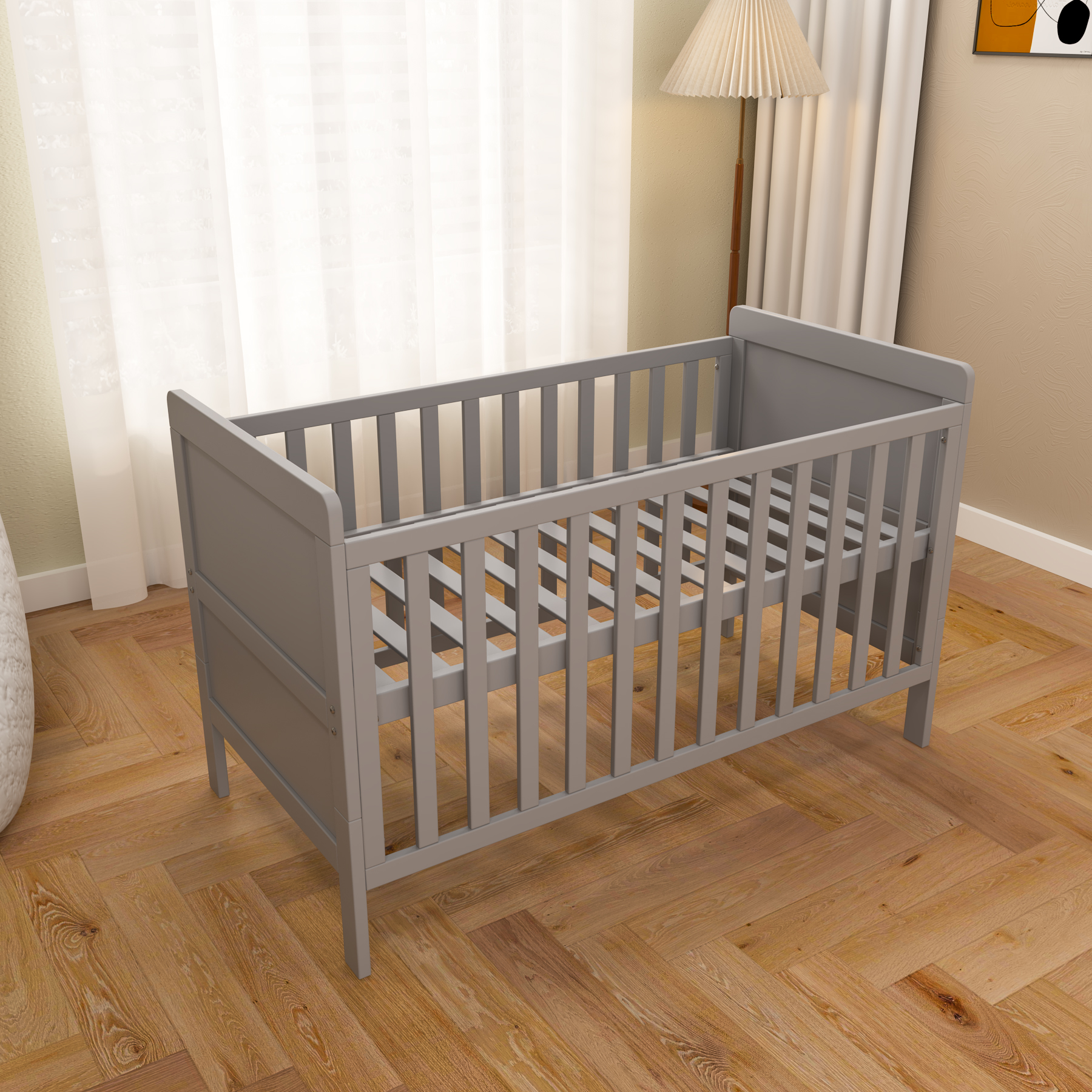 Classic White Convertible Baby Crib | Wooden Nursery Bed with Adjustable Height