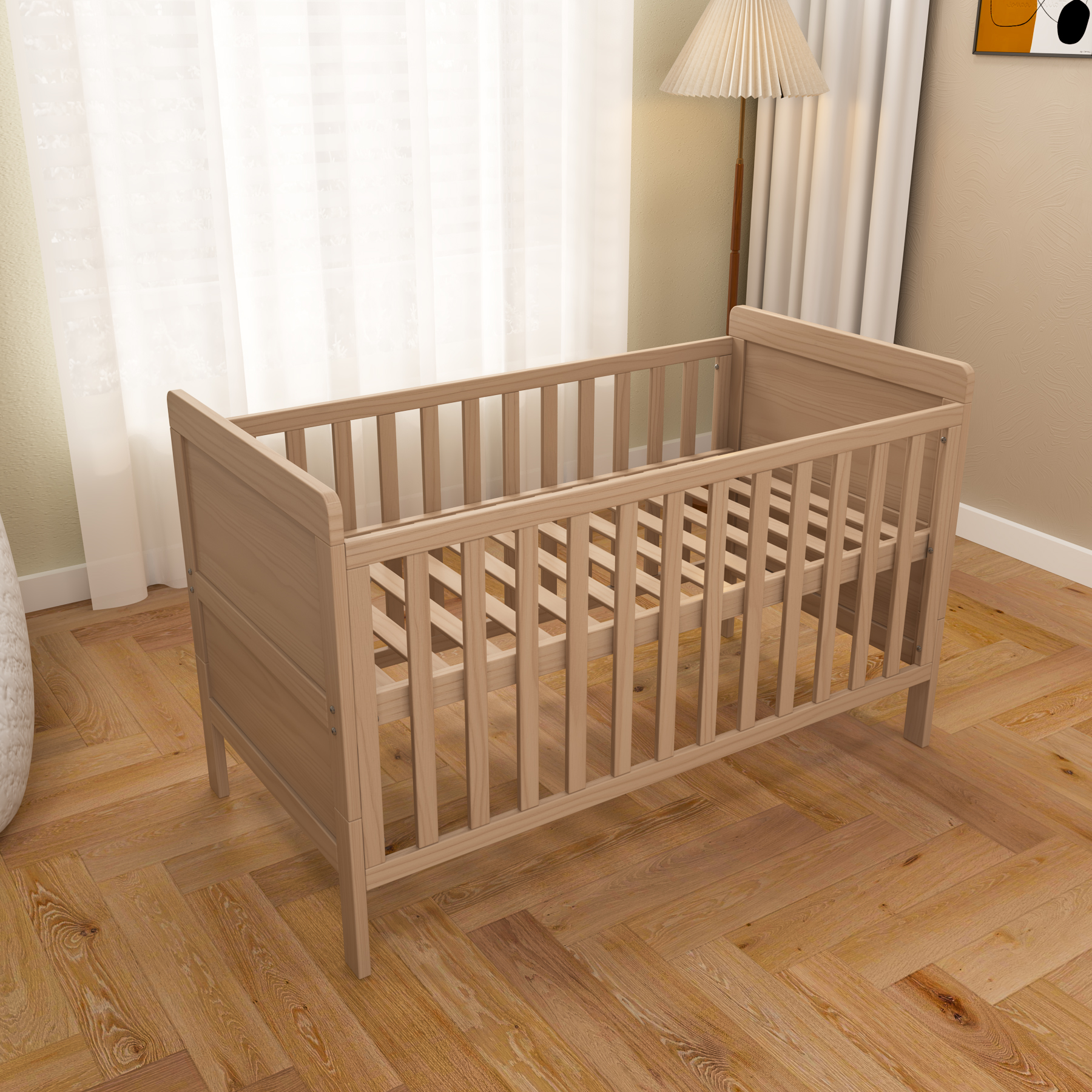 Classic White Convertible Baby Crib | Wooden Nursery Bed with Adjustable Height