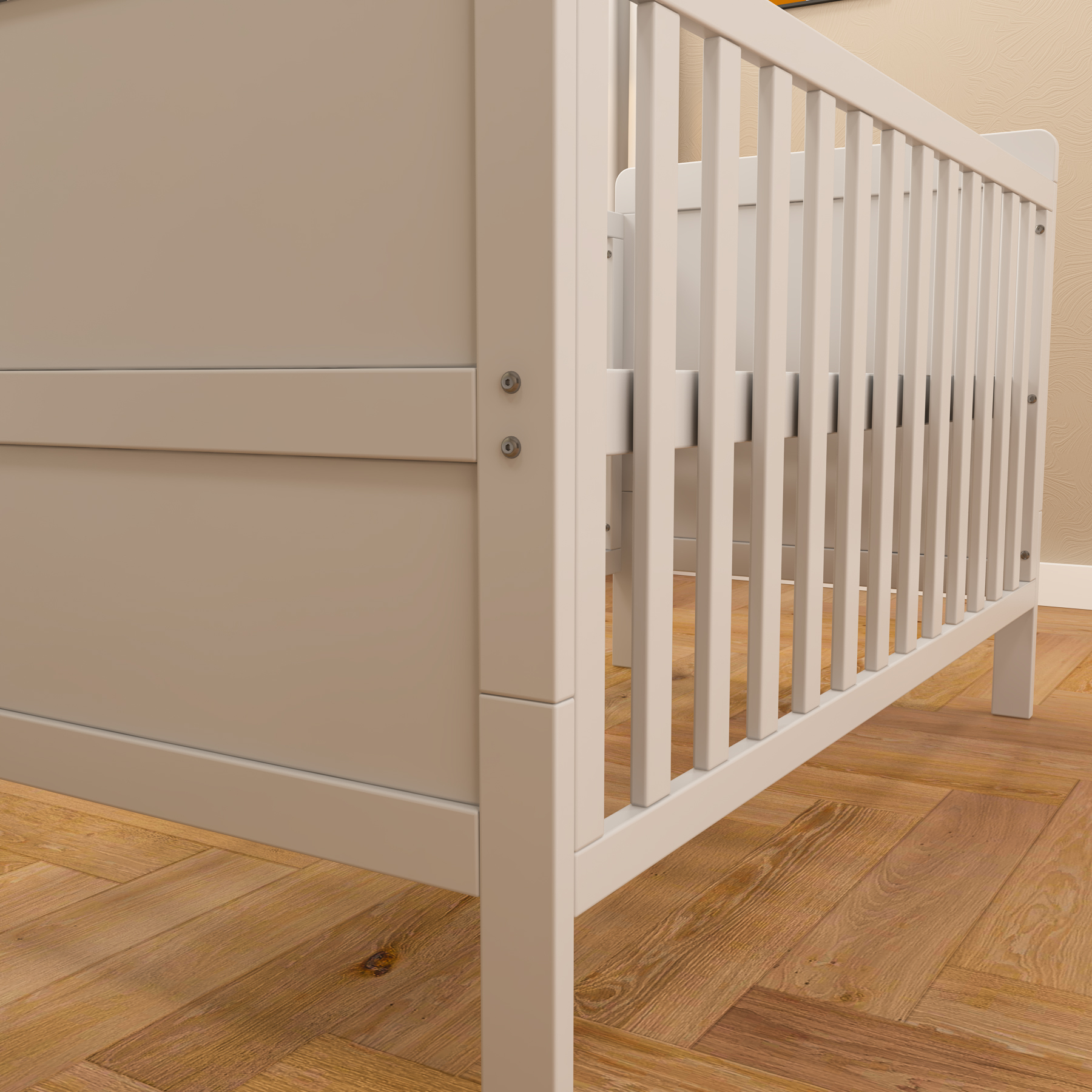 Classic White Convertible Baby Crib | Wooden Nursery Bed with Adjustable Height