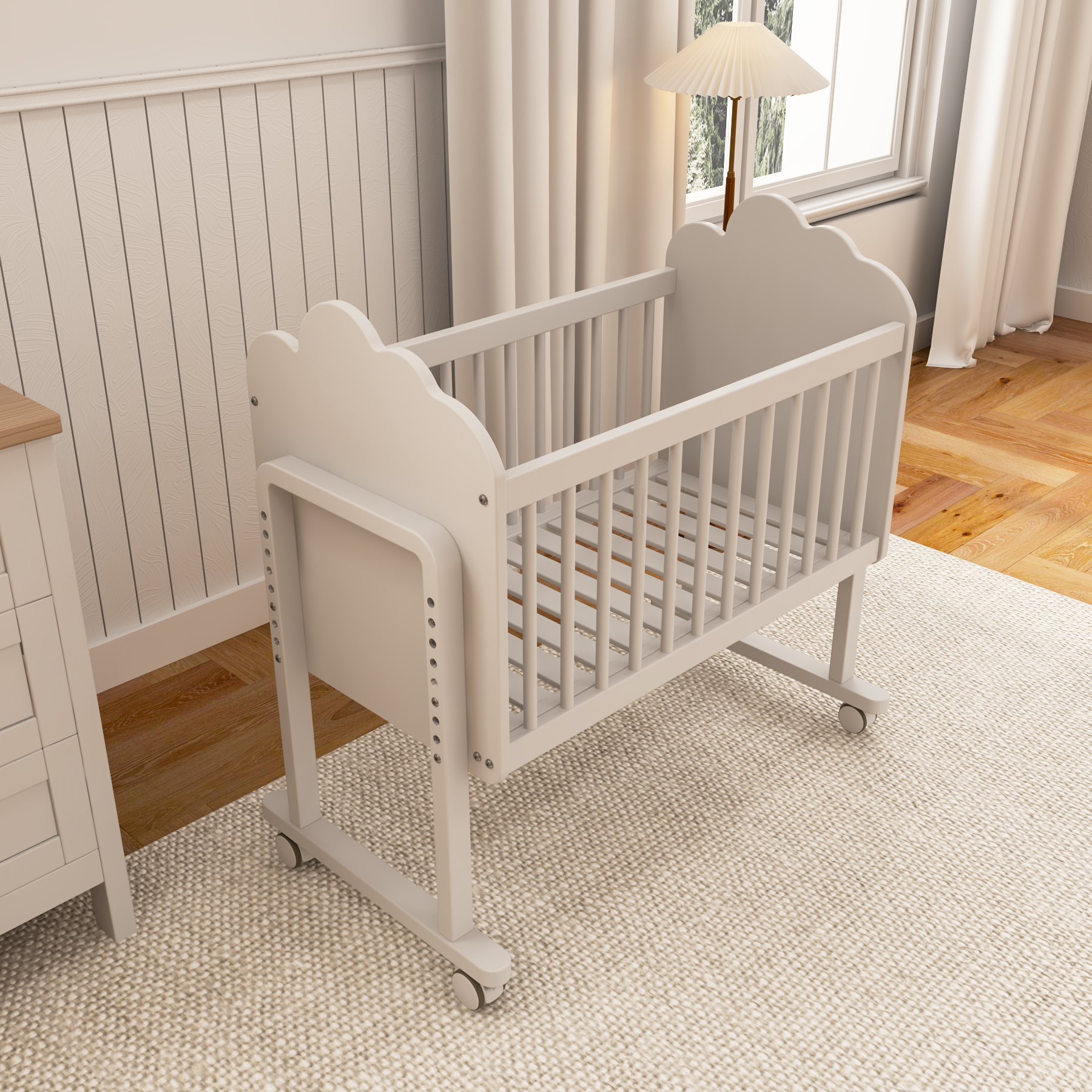 Cloud-Shaped Baby Bassinet | Adjustable Height Bedside Sleeper with Wheels