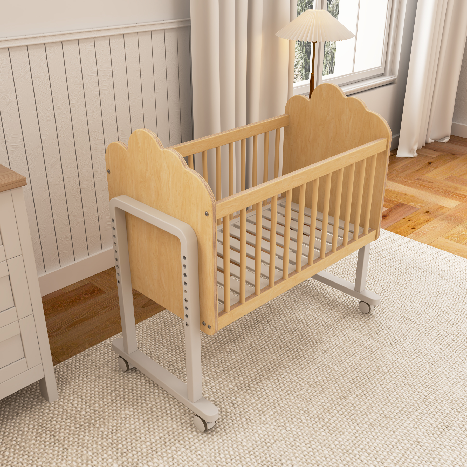 Cloud-Shaped Baby Bassinet | Adjustable Height Bedside Sleeper with Wheels
