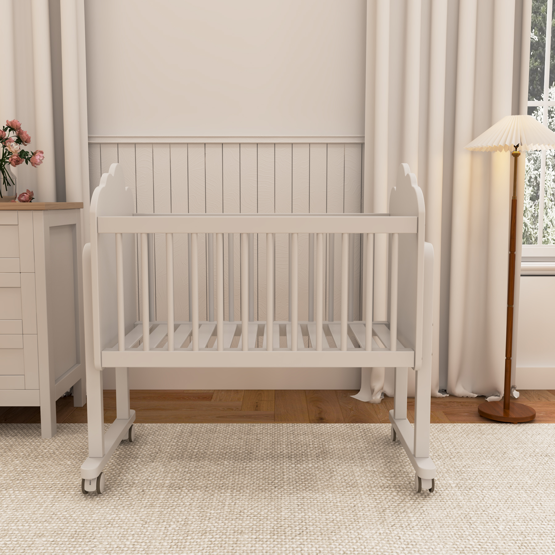 Cloud-Shaped Baby Bassinet | Adjustable Height Bedside Sleeper with Wheels