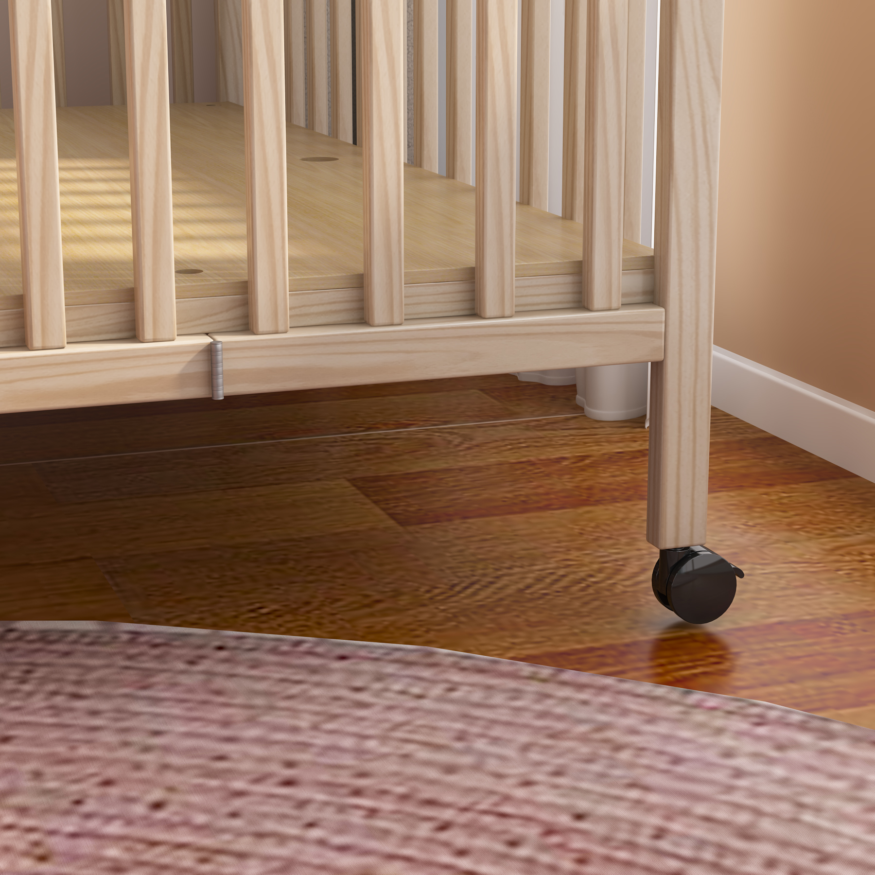 Natural Wood Convertible Baby Crib | Adjustable Bedside Sleeper with Wheels