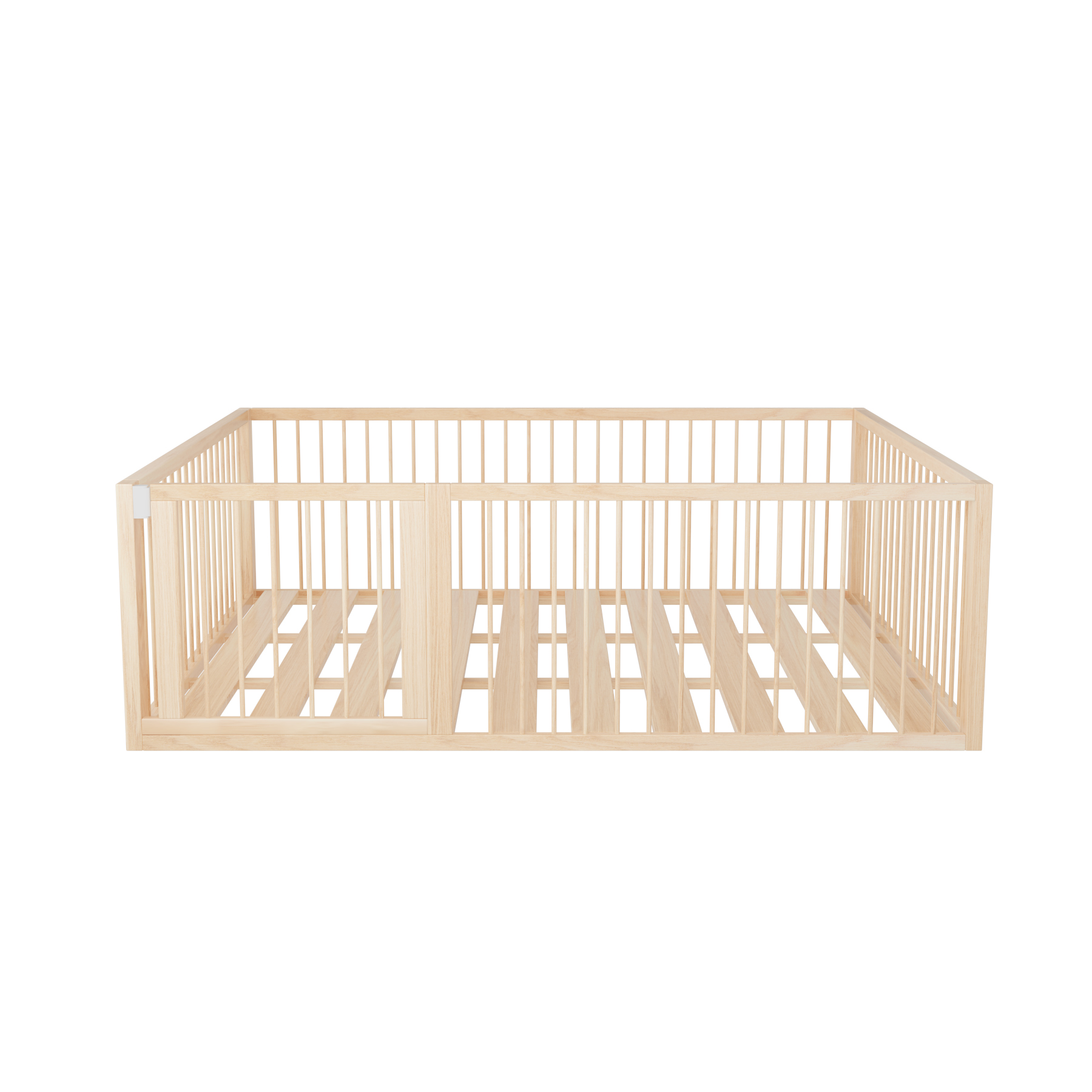 Natural Wood Floor Bed | Convertible Montessori Toddler Bed with Safety Rails