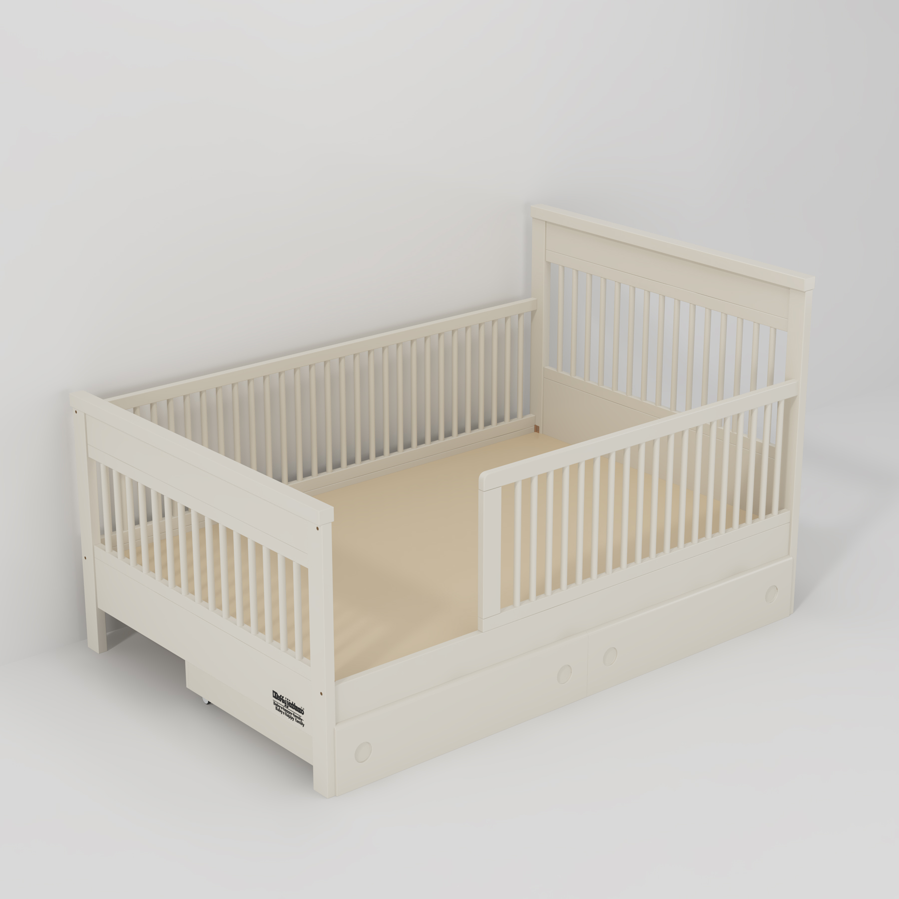 White Convertible Baby Crib with Drawer | 3-in-1 Toddler Bed with Storage