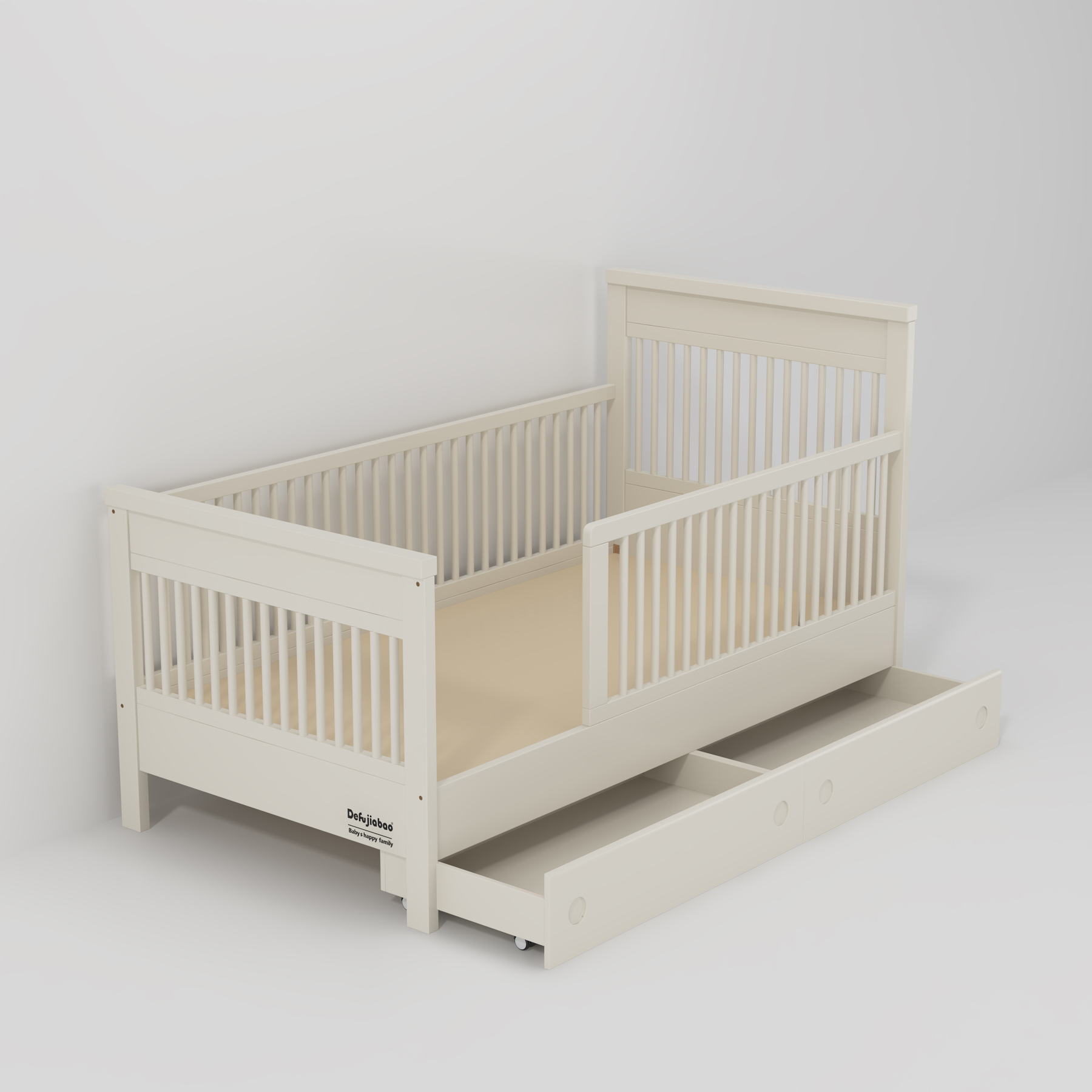 White Convertible Baby Crib with Drawer | 3-in-1 Toddler Bed with Storage