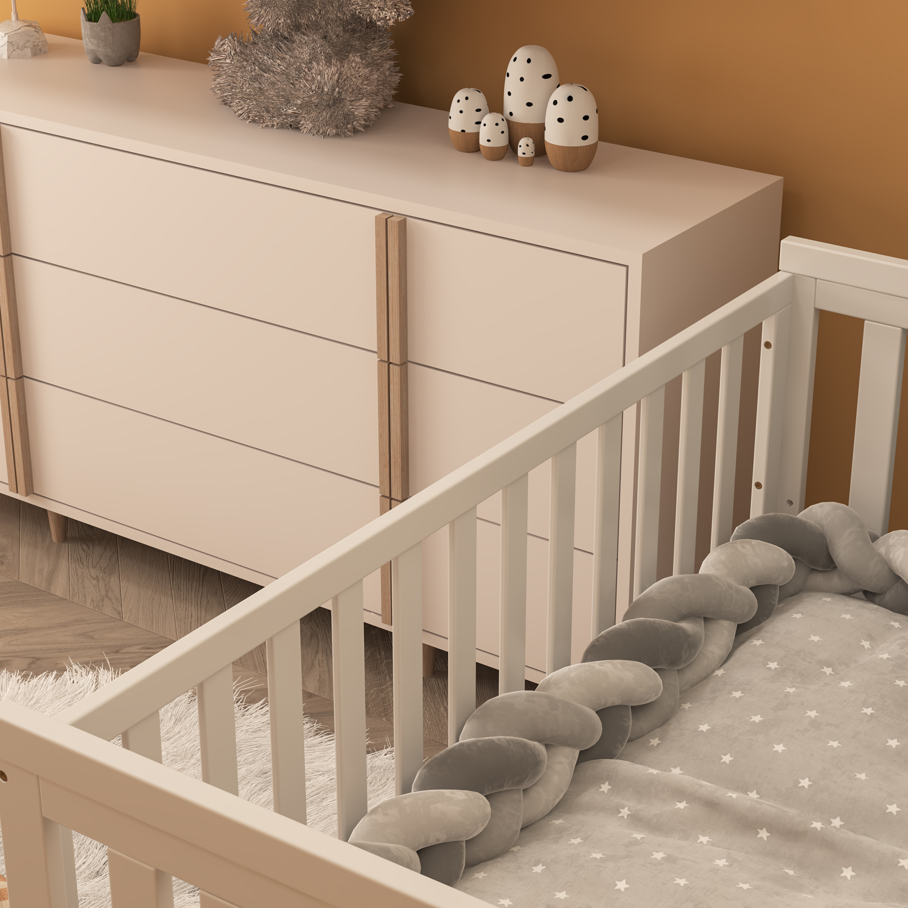 Classic White Convertible Baby Crib | Adjustable Height Wooden Nursery Bed