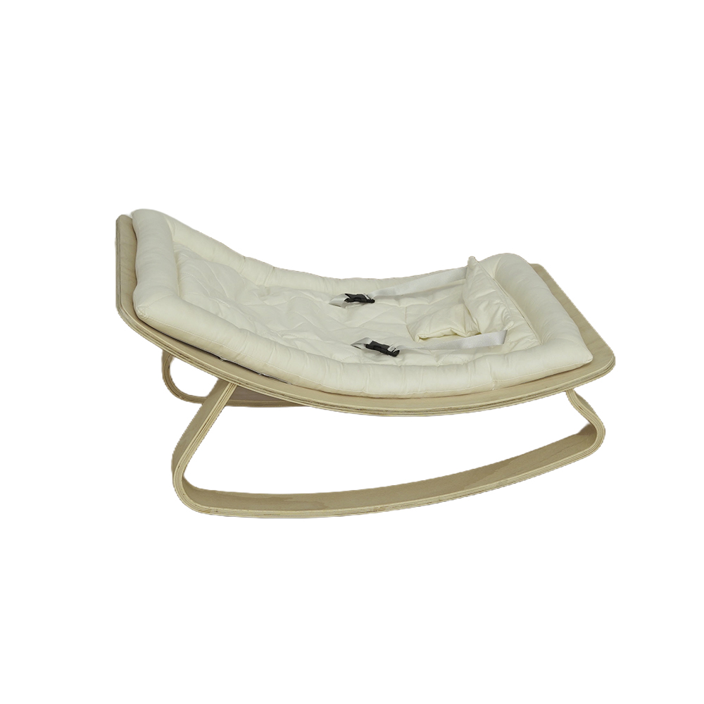 Natural Wood Baby Bouncer | Ergonomic Rocker with Soft Cotton Cushion