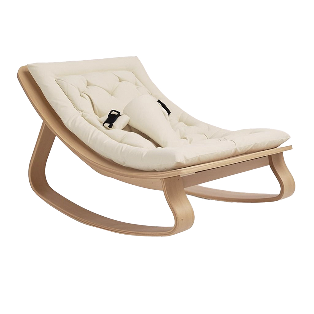Natural Wood Baby Bouncer | Ergonomic Rocker with Soft Cotton Cushion