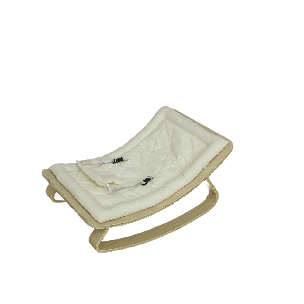 Natural Wood Baby Bouncer | Ergonomic Rocker with Soft Cotton Cushion
