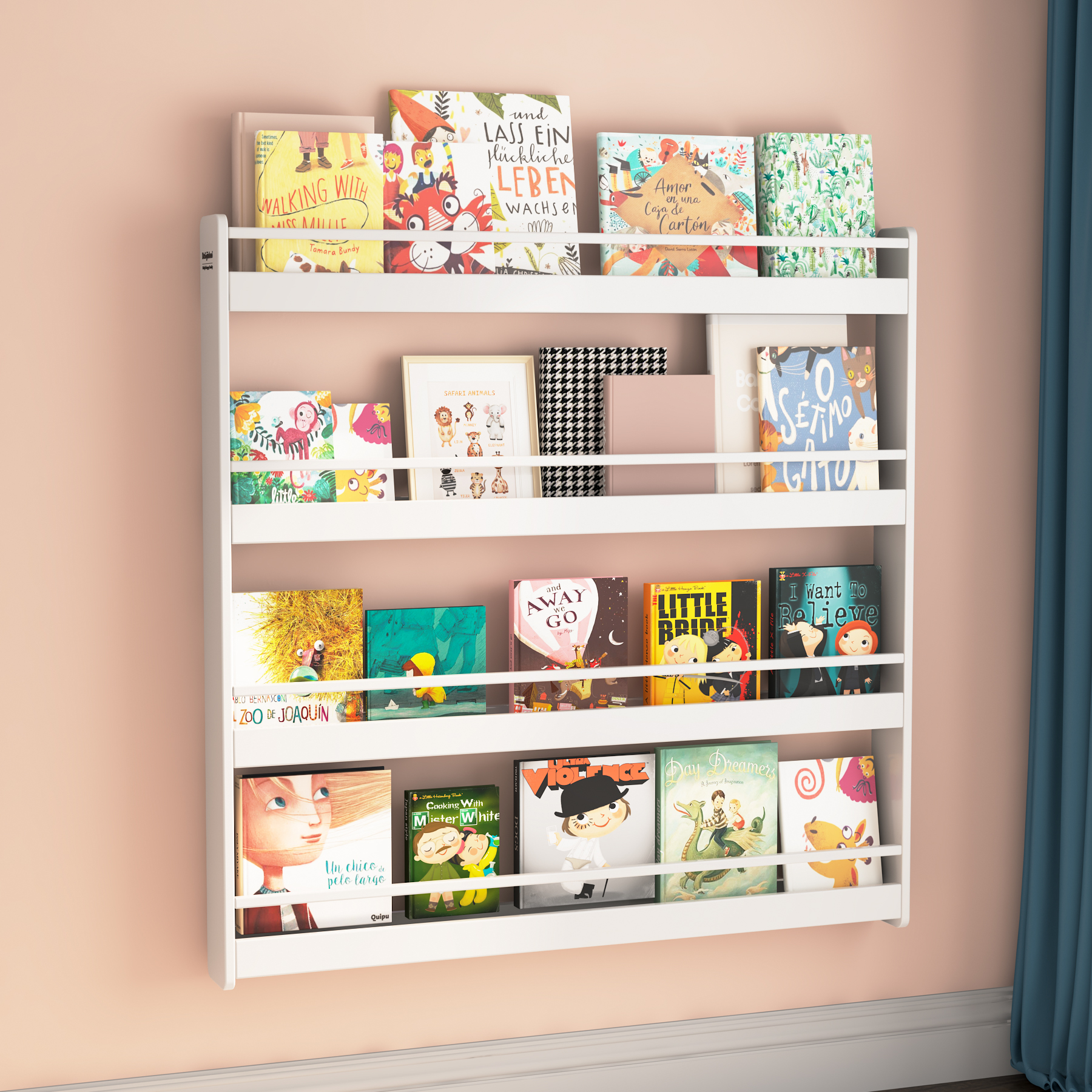 Wall-Mounted Kids Bookshelf | 4-Tier Front-Facing Book Rack