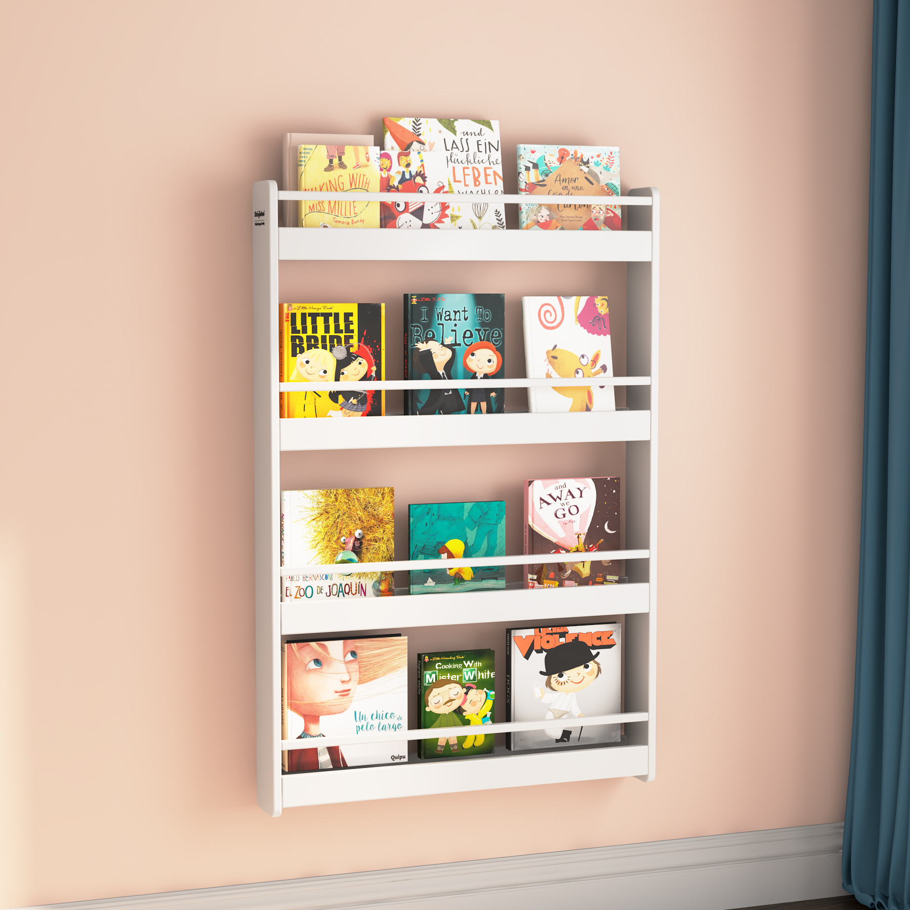 Wall-Mounted Kids Bookshelf | 4-Tier Front-Facing Book Rack