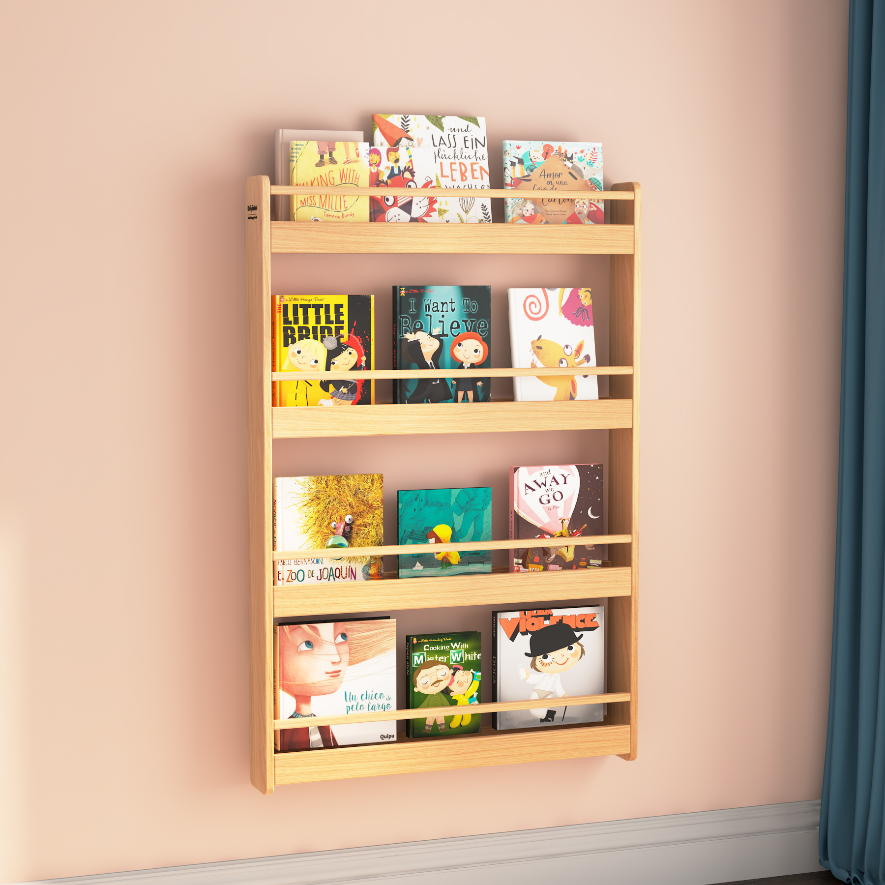 Wall-Mounted Kids Bookshelf | 4-Tier Front-Facing Book Rack