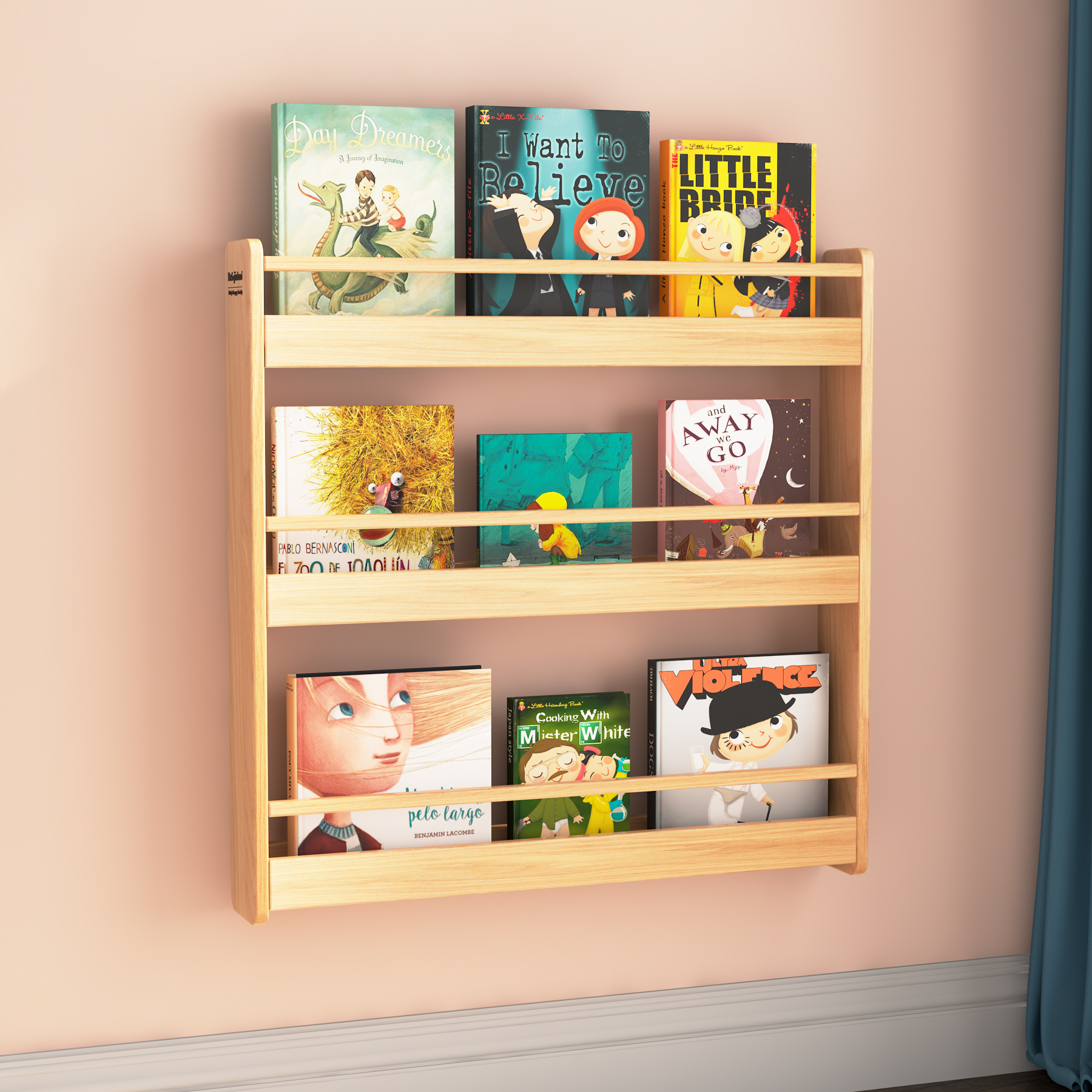 Wall-Mounted Kids Bookshelf | 4-Tier Front-Facing Book Rack