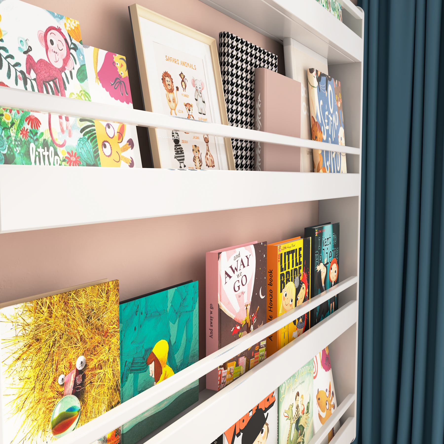 Wall-Mounted Kids Bookshelf | 4-Tier Front-Facing Book Rack