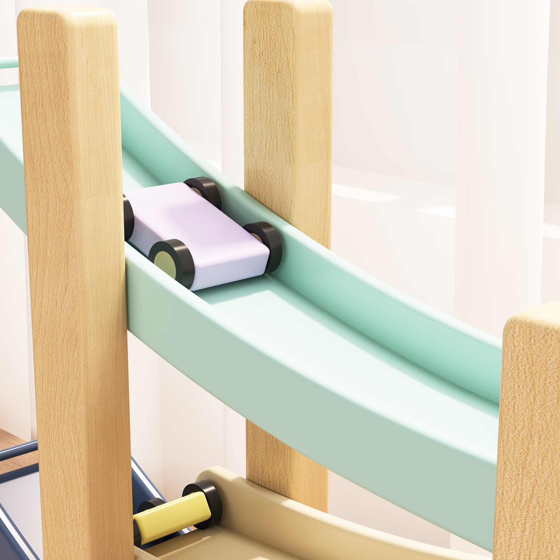 Wooden Car Ramp Toy | 4-Tier Race Track with 6 Mini Cars for Toddlers