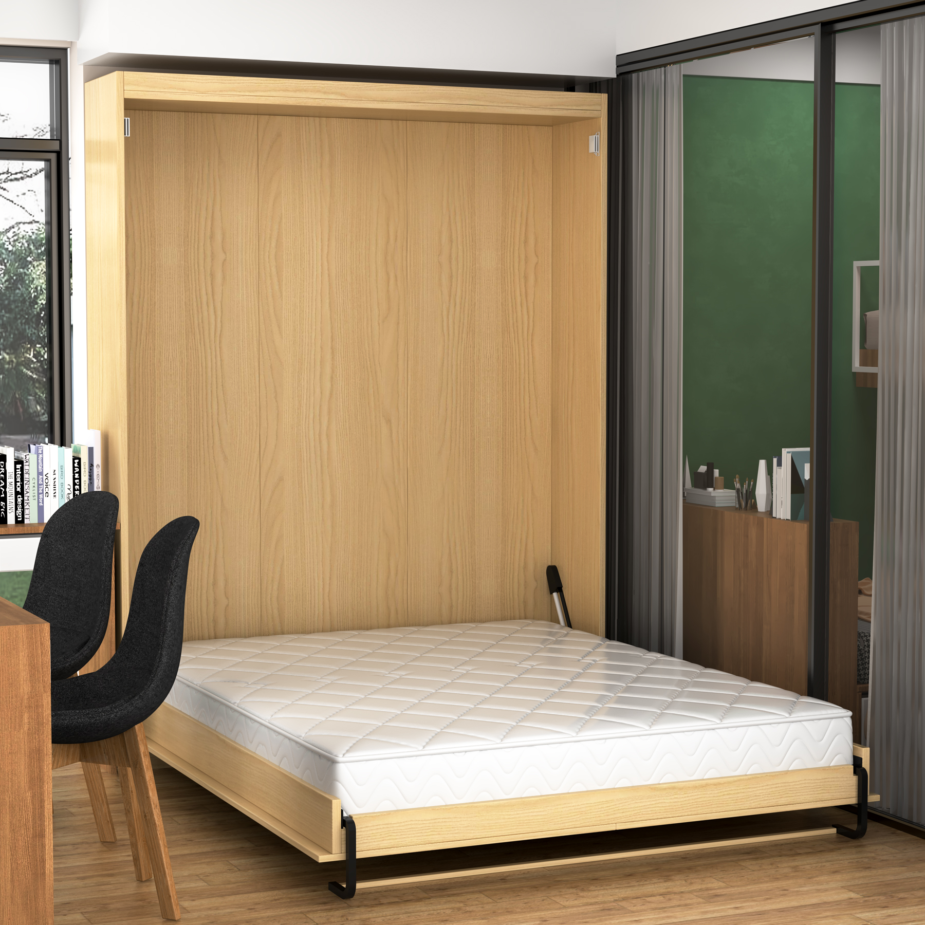 Queen Size Murphy Bed | Wooden Wall Bed with Space-Saving Design