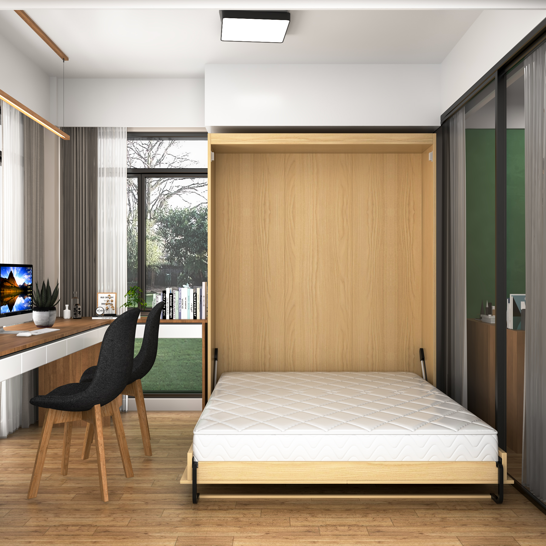 Queen Size Murphy Bed | Wooden Wall Bed with Space-Saving Design