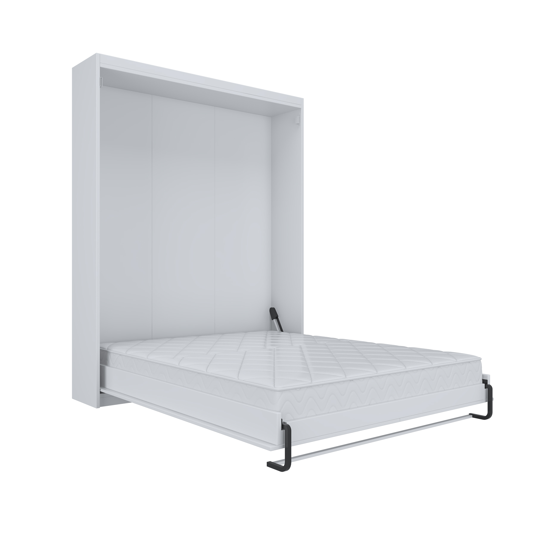 White Murphy Bed with Side Shelves | Queen Size Space-Saving Wall Bed