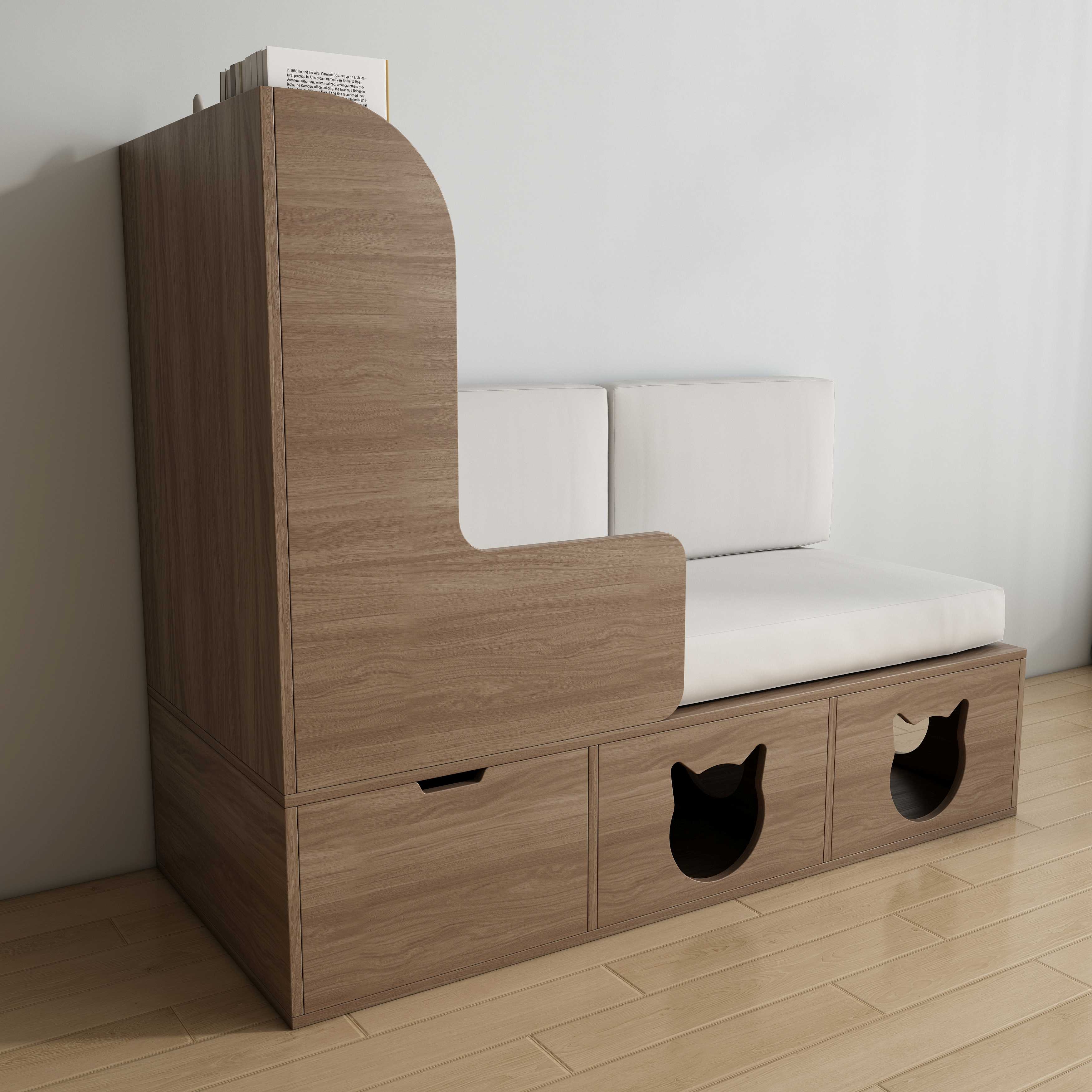 Cat-Sized Wooden Sofa Bed: 2-in-1 Multi-Functional Pet Furniture with Hidden Nook