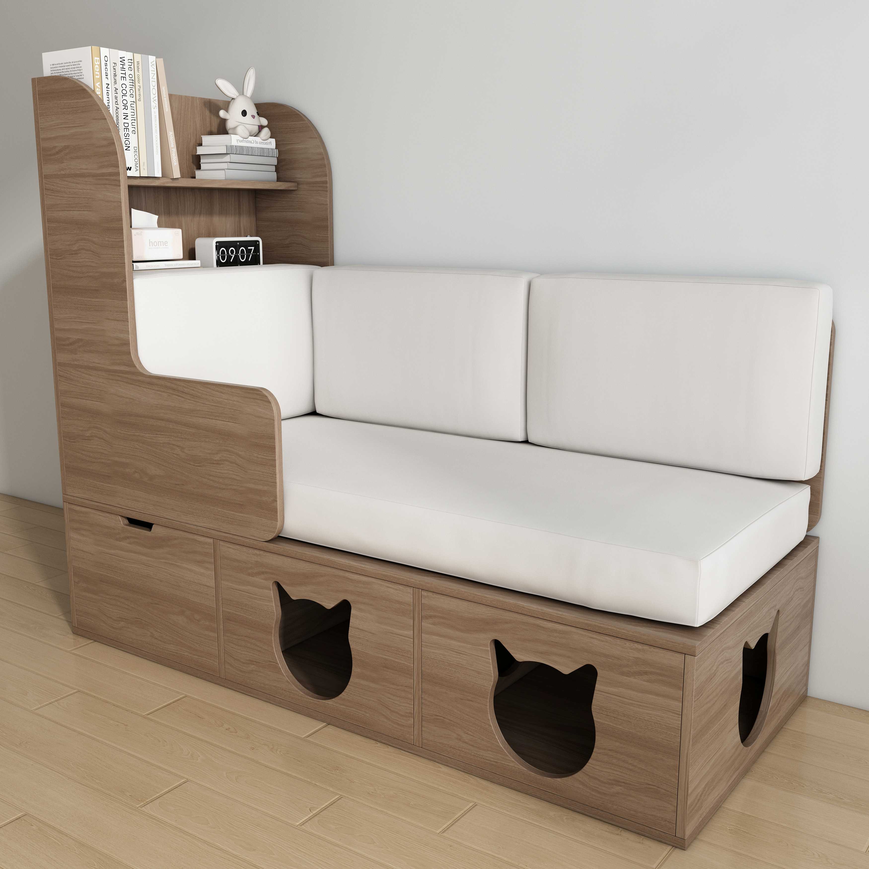 Cat-Sized Wooden Sofa Bed: 2-in-1 Multi-Functional Pet Furniture with Hidden Nook