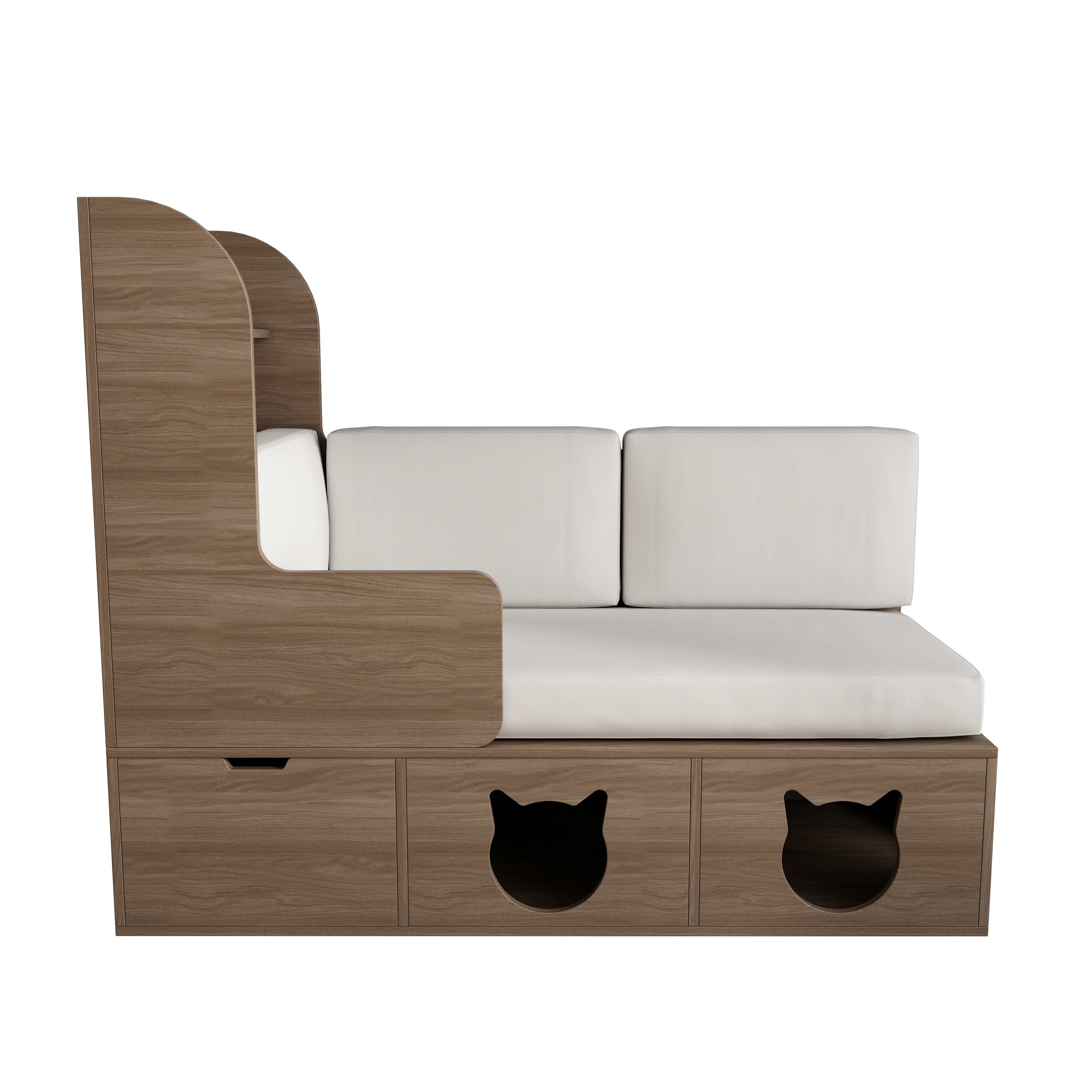 Cat-Sized Wooden Sofa Bed: 2-in-1 Multi-Functional Pet Furniture with Hidden Nook