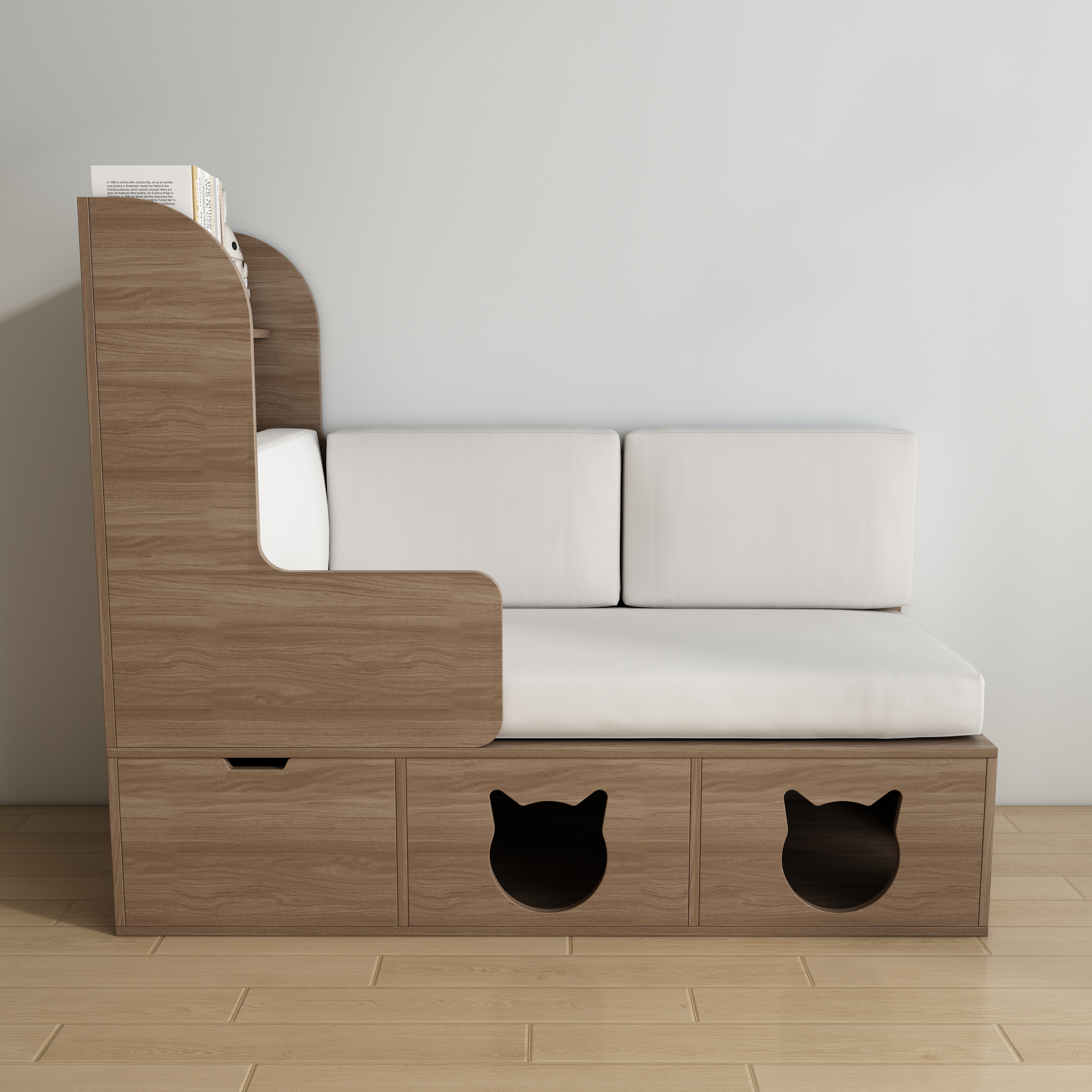 Cat-Sized Wooden Sofa Bed: 2-in-1 Multi-Functional Pet Furniture with Hidden Nook