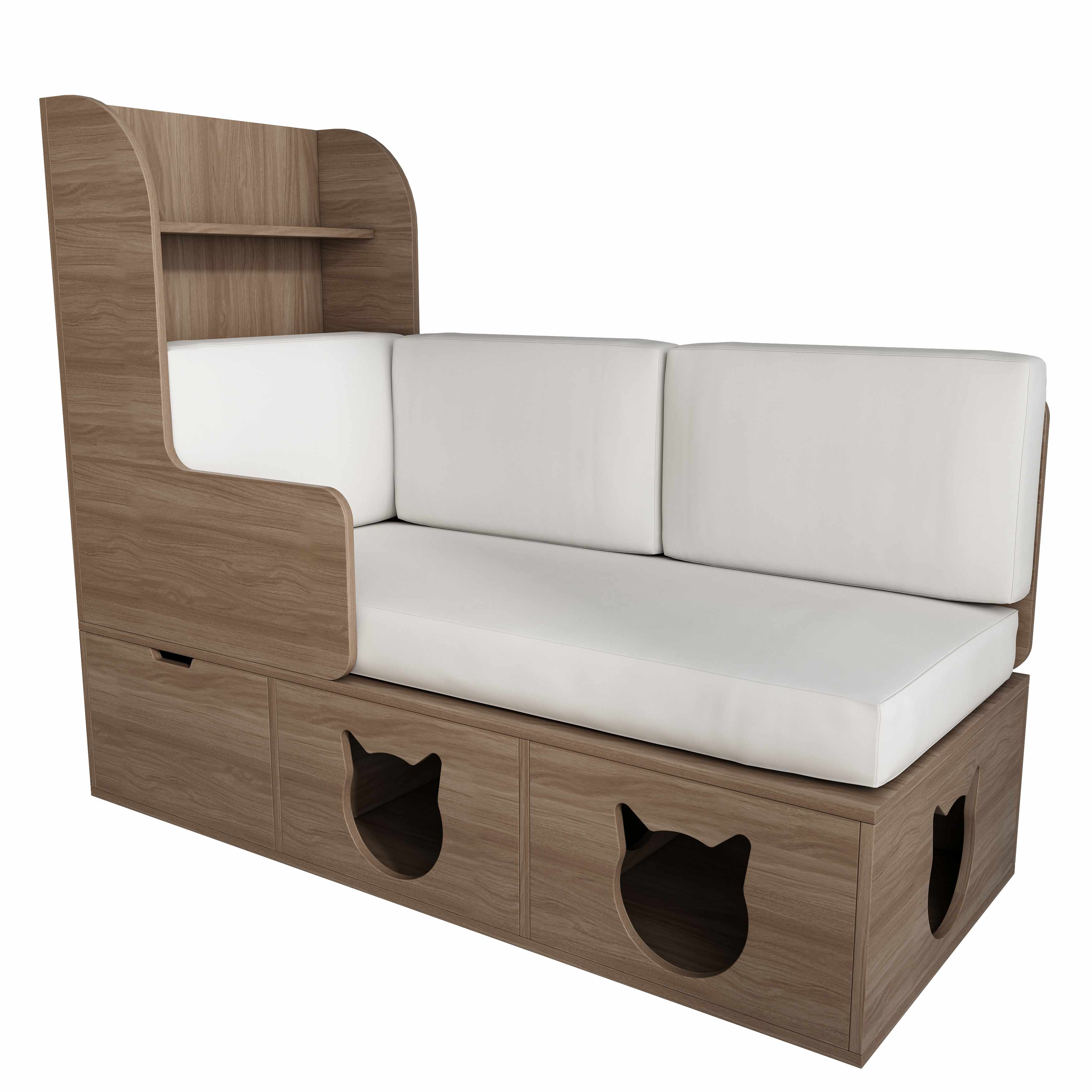 Cat-Sized Wooden Sofa Bed: 2-in-1 Multi-Functional Pet Furniture with Hidden Nook