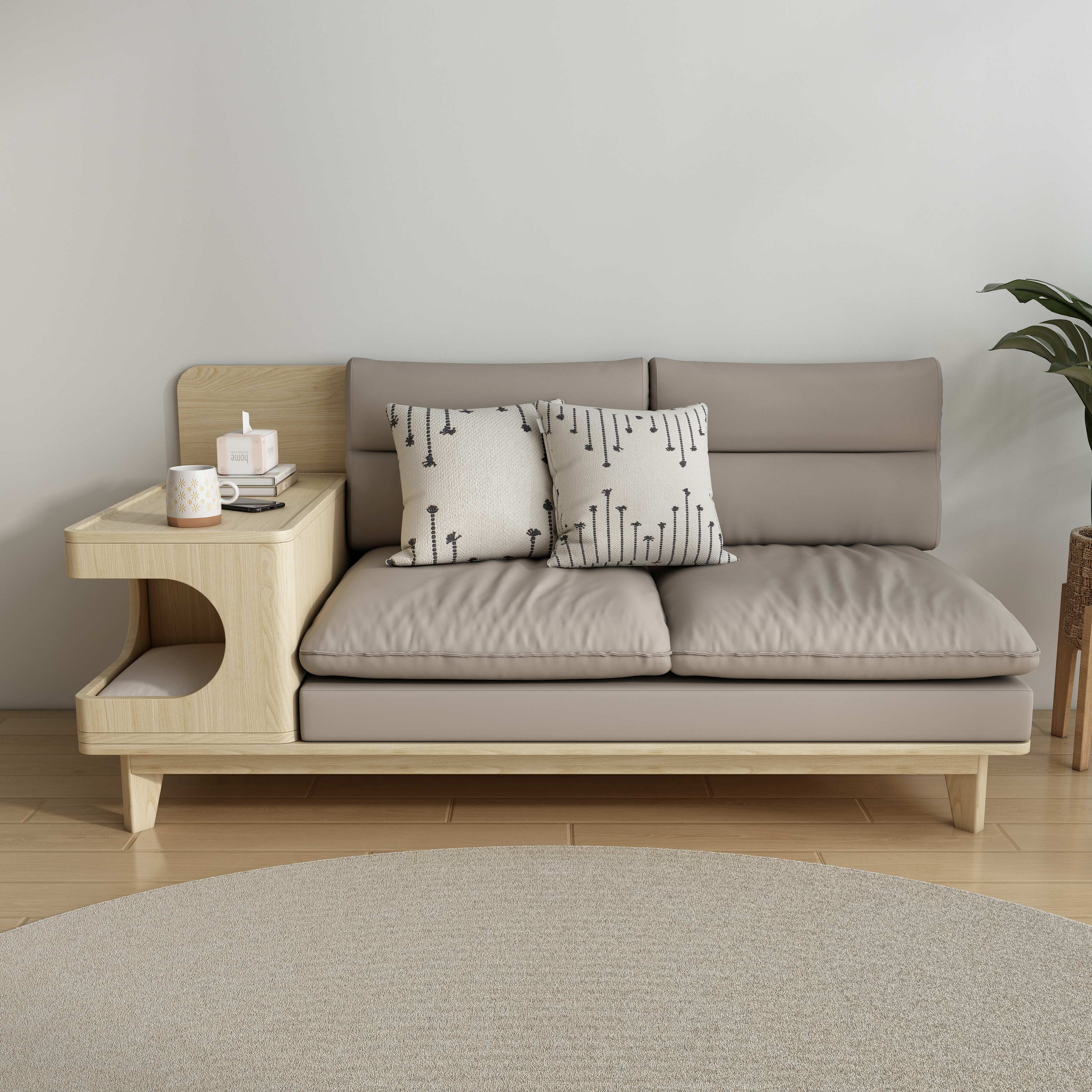 Wooden Cat Sofa with Side Table | 2-Seater Cat Couch with Hidden Cat Nook