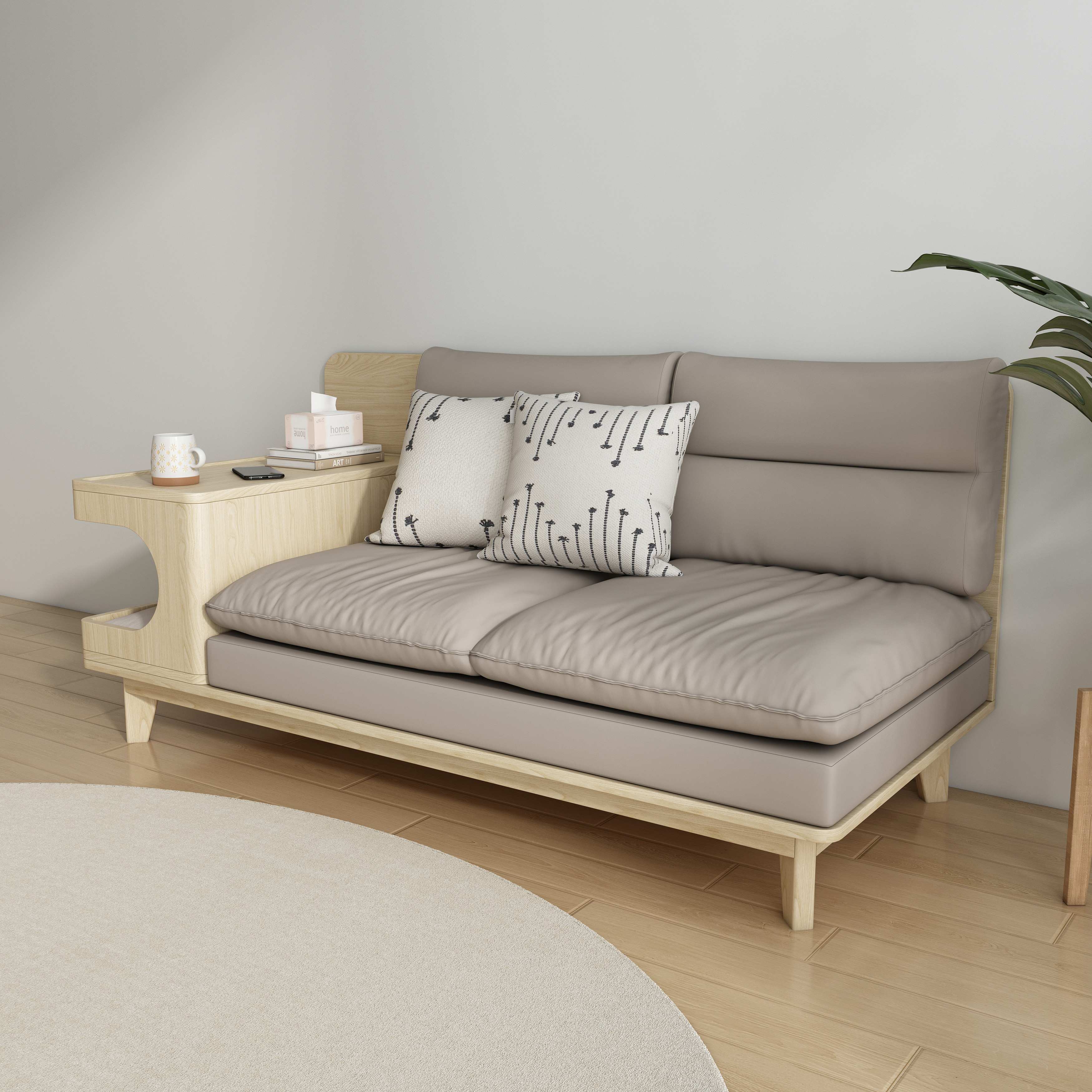 Wooden Cat Sofa with Side Table | 2-Seater Cat Couch with Hidden Cat Nook
