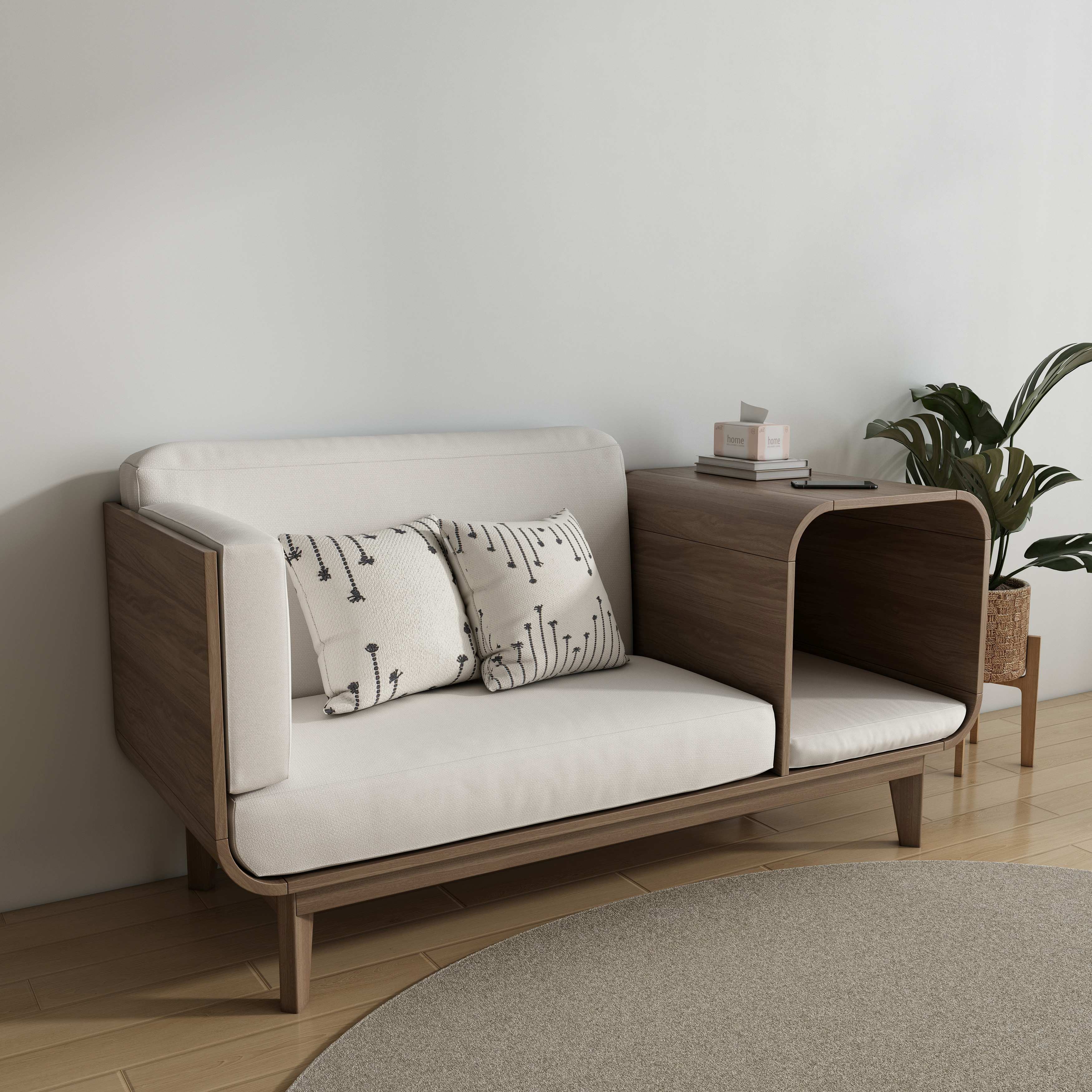 Wooden Pet Sofa with Side Table | 2-in-1 Couch with Hidden Cat Bed & Cushion