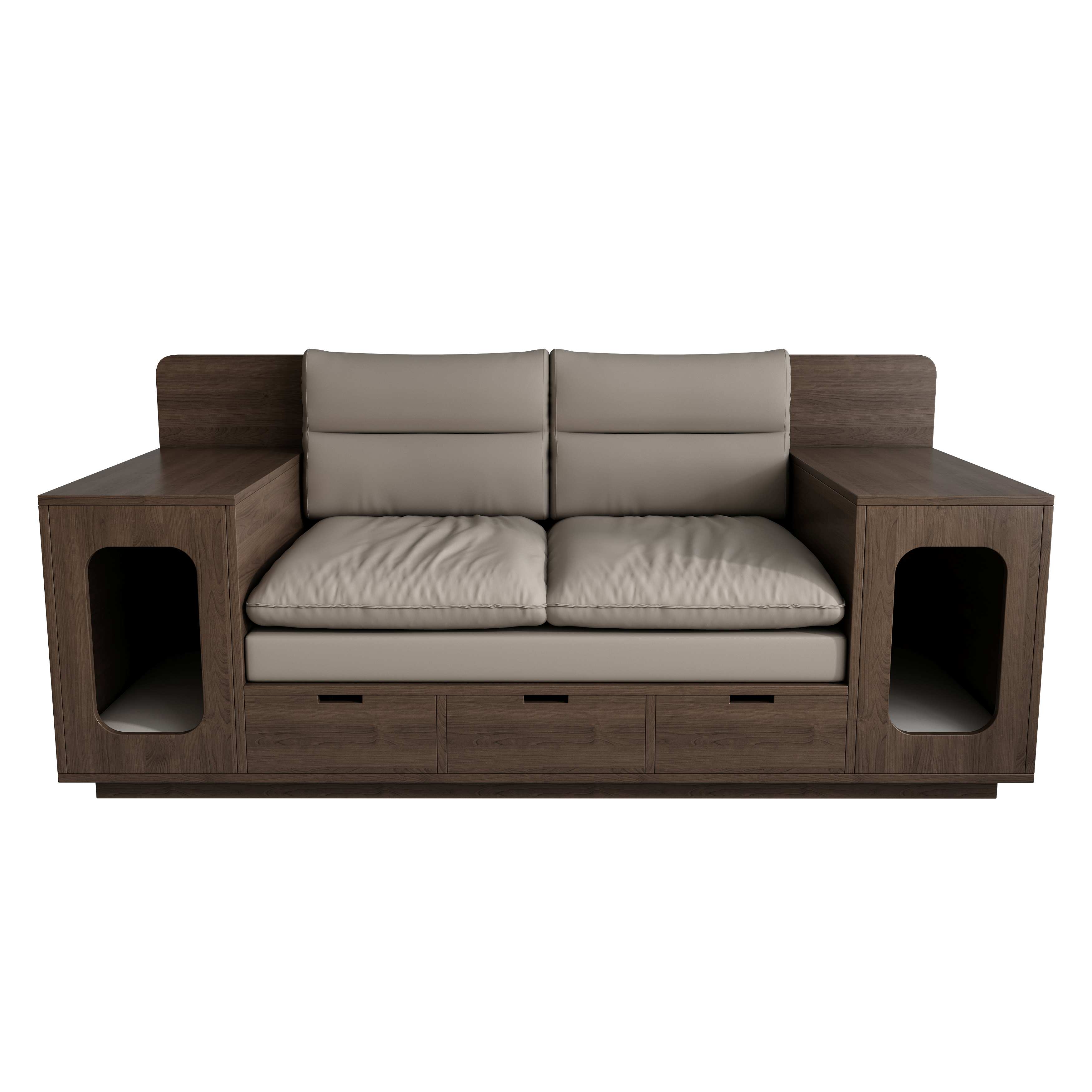 Wooden Cat Sofa with Storage | 2-Seater Cat Couch with Dual Cat Nooks & Drawers