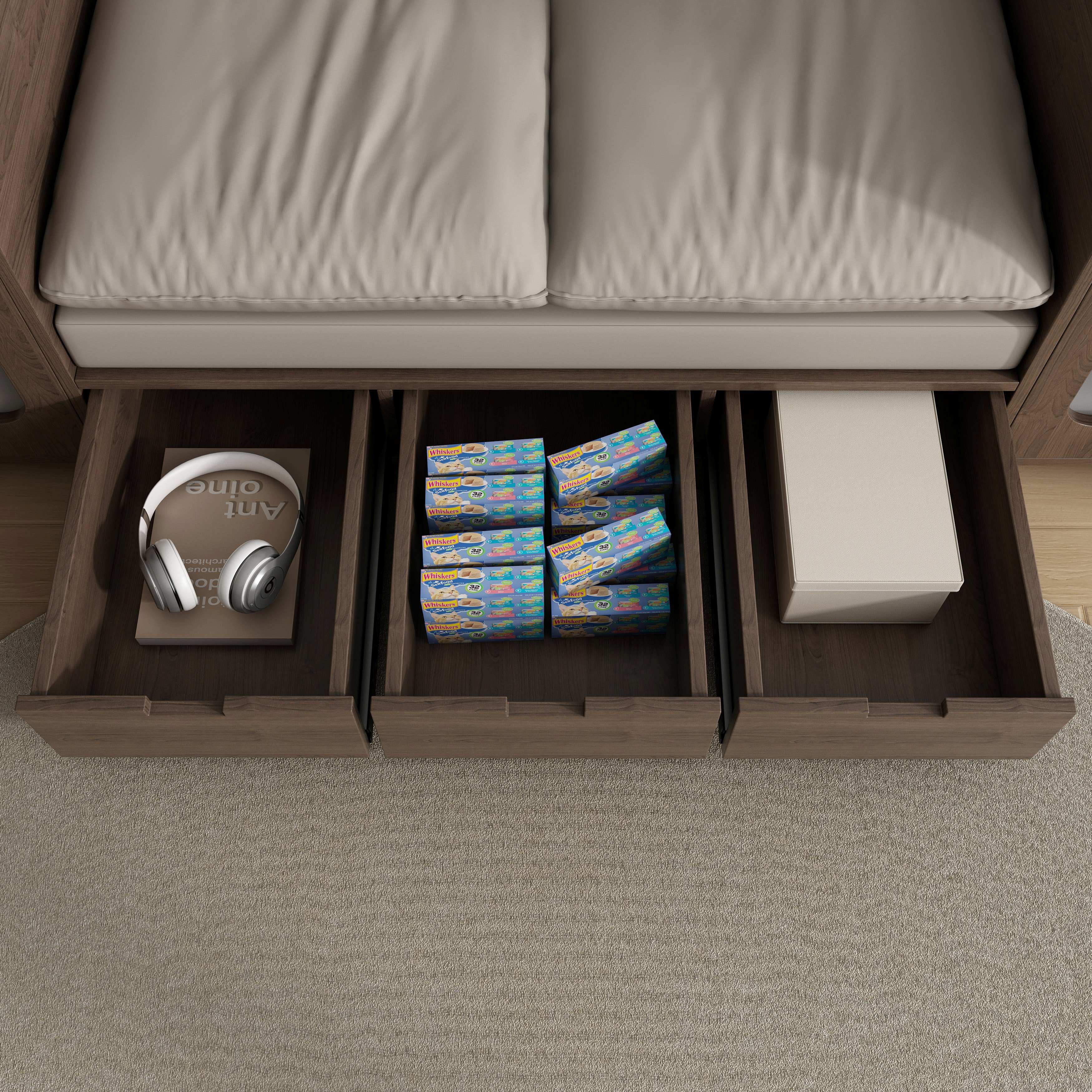 Wooden Cat Sofa with Storage | 2-Seater Cat Couch with Dual Cat Nooks & Drawers